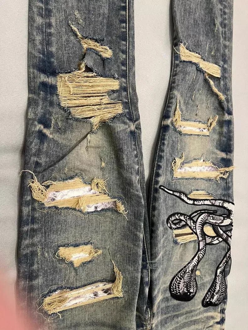 Amiri Amiri Three Headed Snake Embroidered Patchwork Slim Fit De Size US 32 / EU 48 - 2 Thumbnail