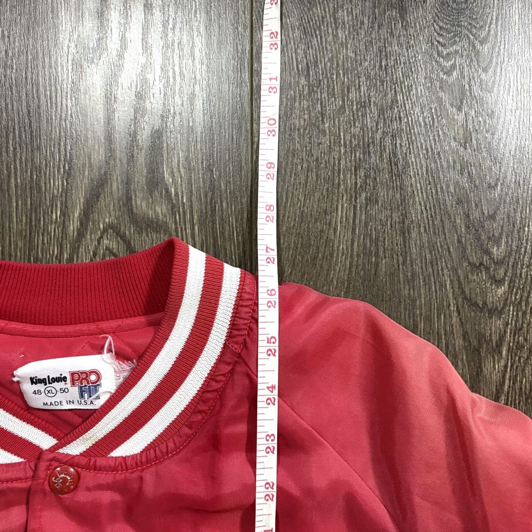 Vintage VINTAGE King Louie Mens XL Red CF Freightways Bomber Jacket, Satin Nylon, Varsity, Snap Front, Pockets, Embroidered Logo, Short Jacket Length, 1990s? Size US XL / EU 56 / 4 - 8 Thumbnail