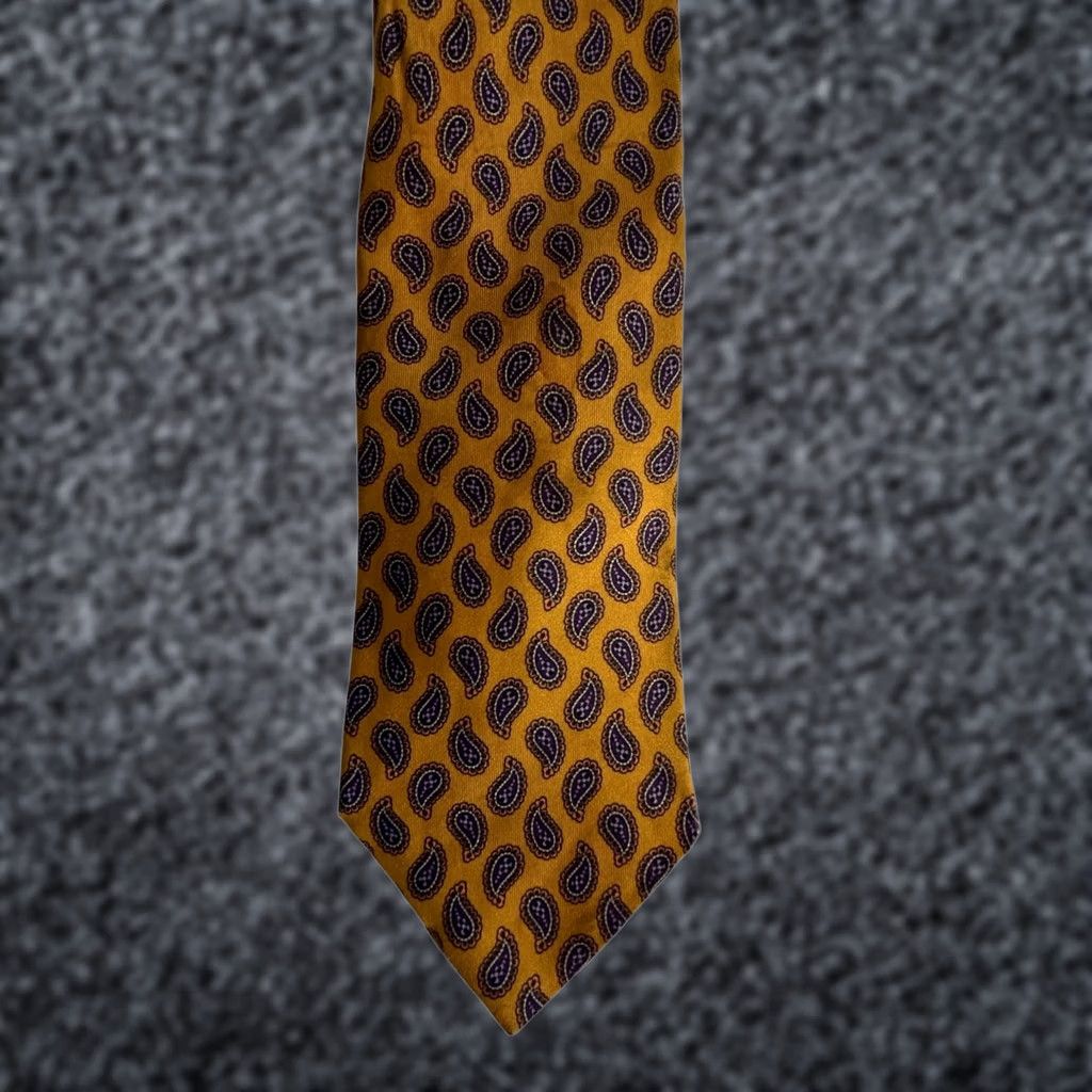 Ede & Ravenscroft Ede & Ravenscroft Men’s Woven Silk Tie Paisley Gold Purple Made in England Size ONE SIZE - 1 Thumbnail