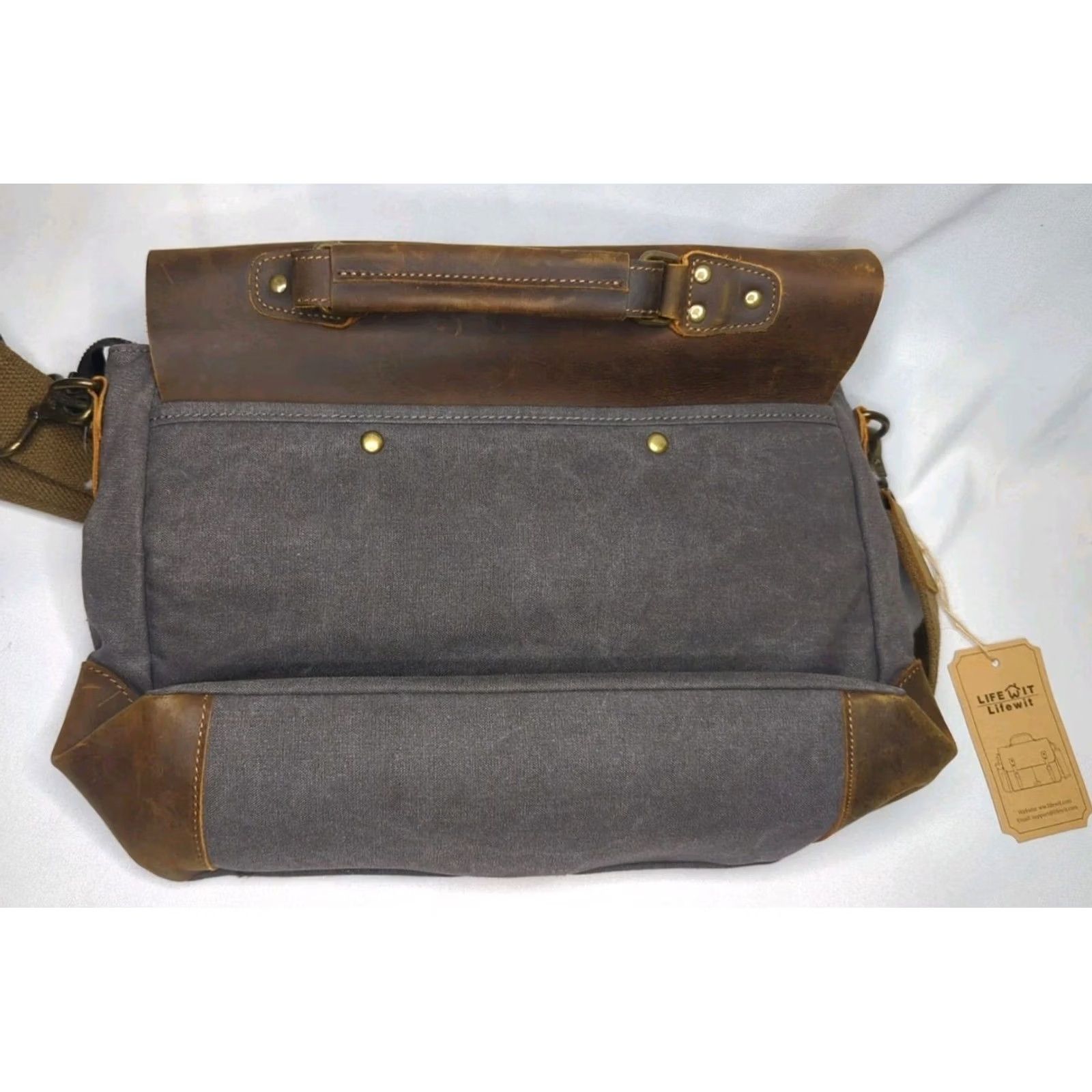Vintage Lifewit Mens Rugged Vintage Canvas Leather Messenger Bag Crossbody Satchel Gray Brown Classic Outdoor Travel Workwear Laptop Size ONE SIZE - 6 Thumbnail