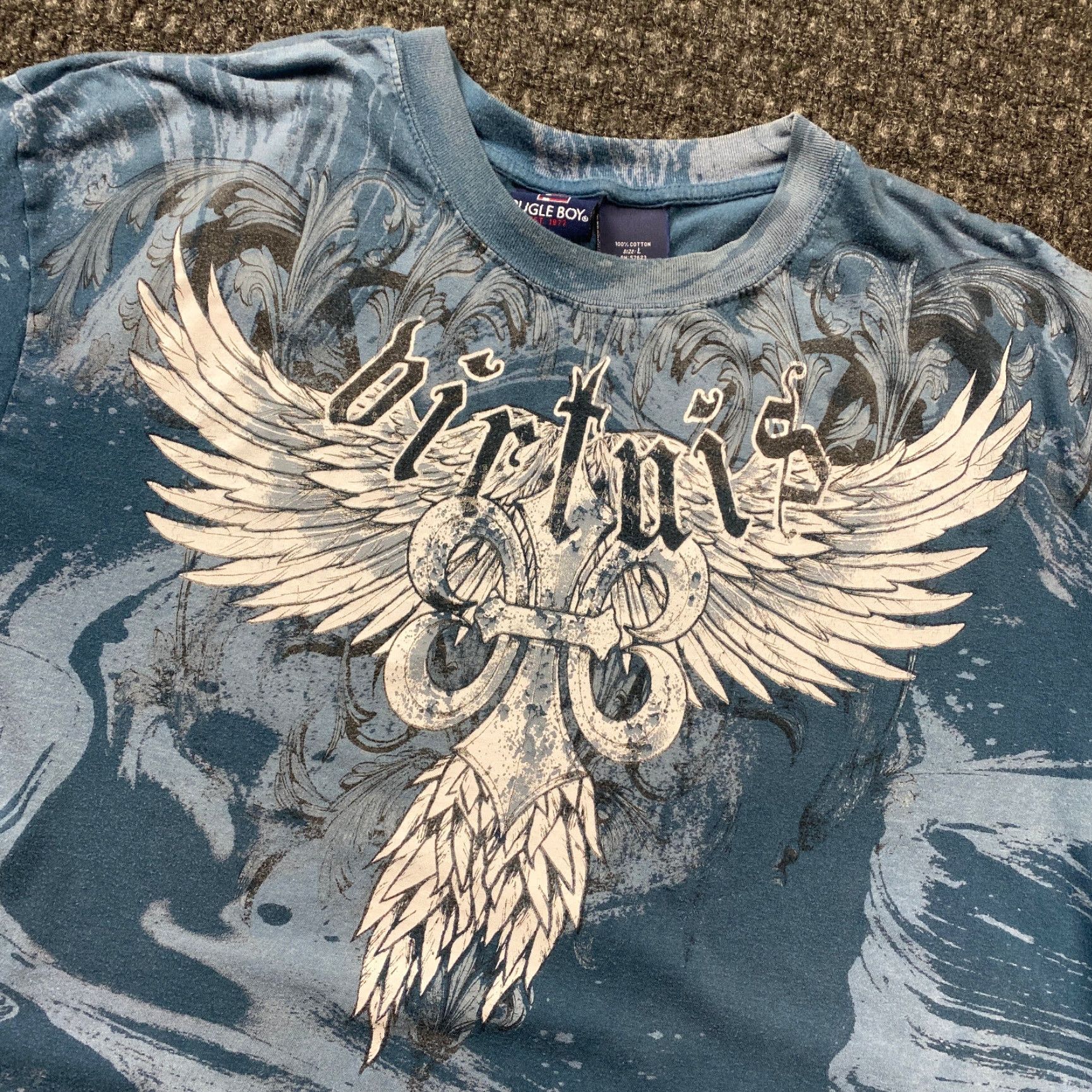 Bugle Boy VINTAGE Bugle Boy T Shirt Blue L Mens Graphic Print Wings MMA Gothic Grunge Retro USA 90s Size US L / EU 52-54 / 3 - 2 Thumbnail