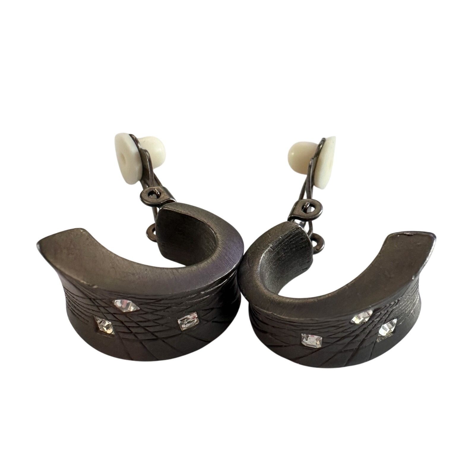 Givenchy Givenchy Dark Textured Clip-On Earrings with Crystal Accents Size ONE SIZE - 2 Thumbnail