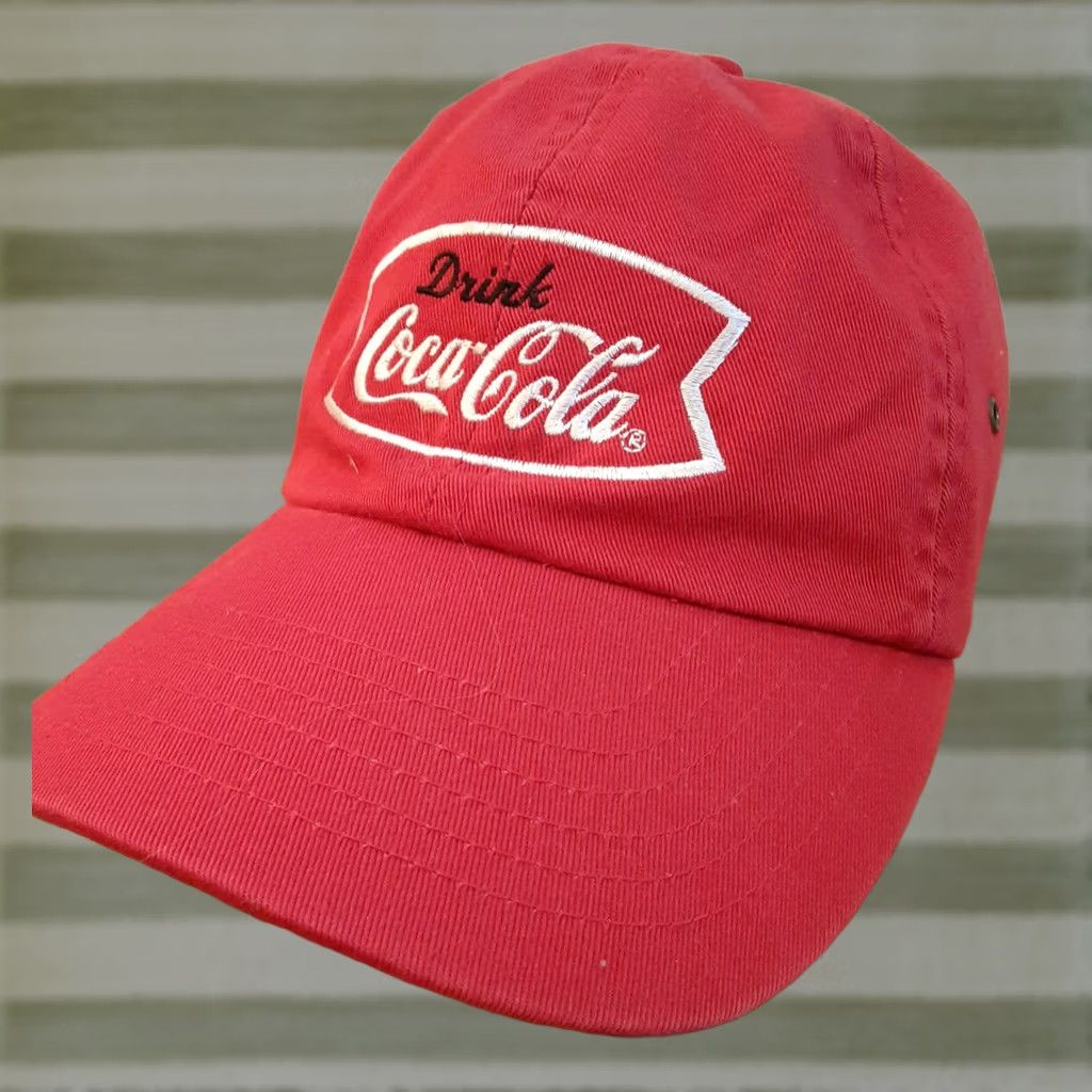 Vintage VINTAGE Coca Cola Red Embroidered Baseball Hat Adjustable Size Strap Mens Adjustable Red 90s Baseball Cap Cotton Size ONE SIZE - 1 Thumbnail