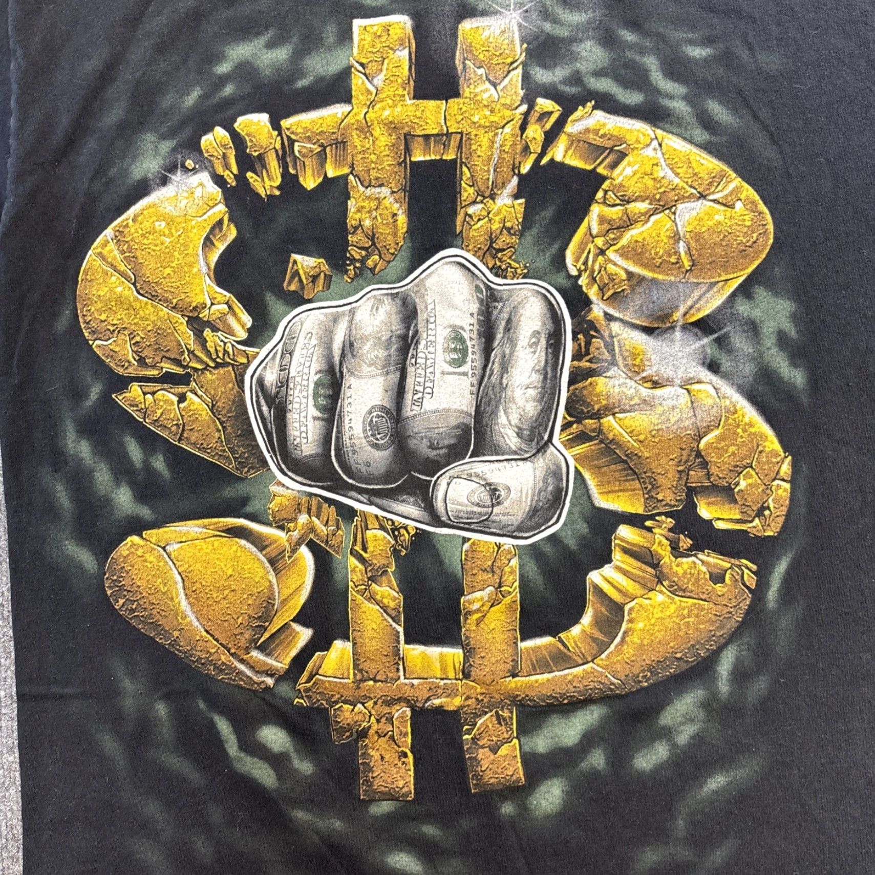 AAA VINTAGE Crumbling Gold Dollar Sign Cash Fist $ Money Benjamin T-Shirt L Men Black 1990s AAA Size L Size US L / EU 52-54 / 3 - 2 Thumbnail