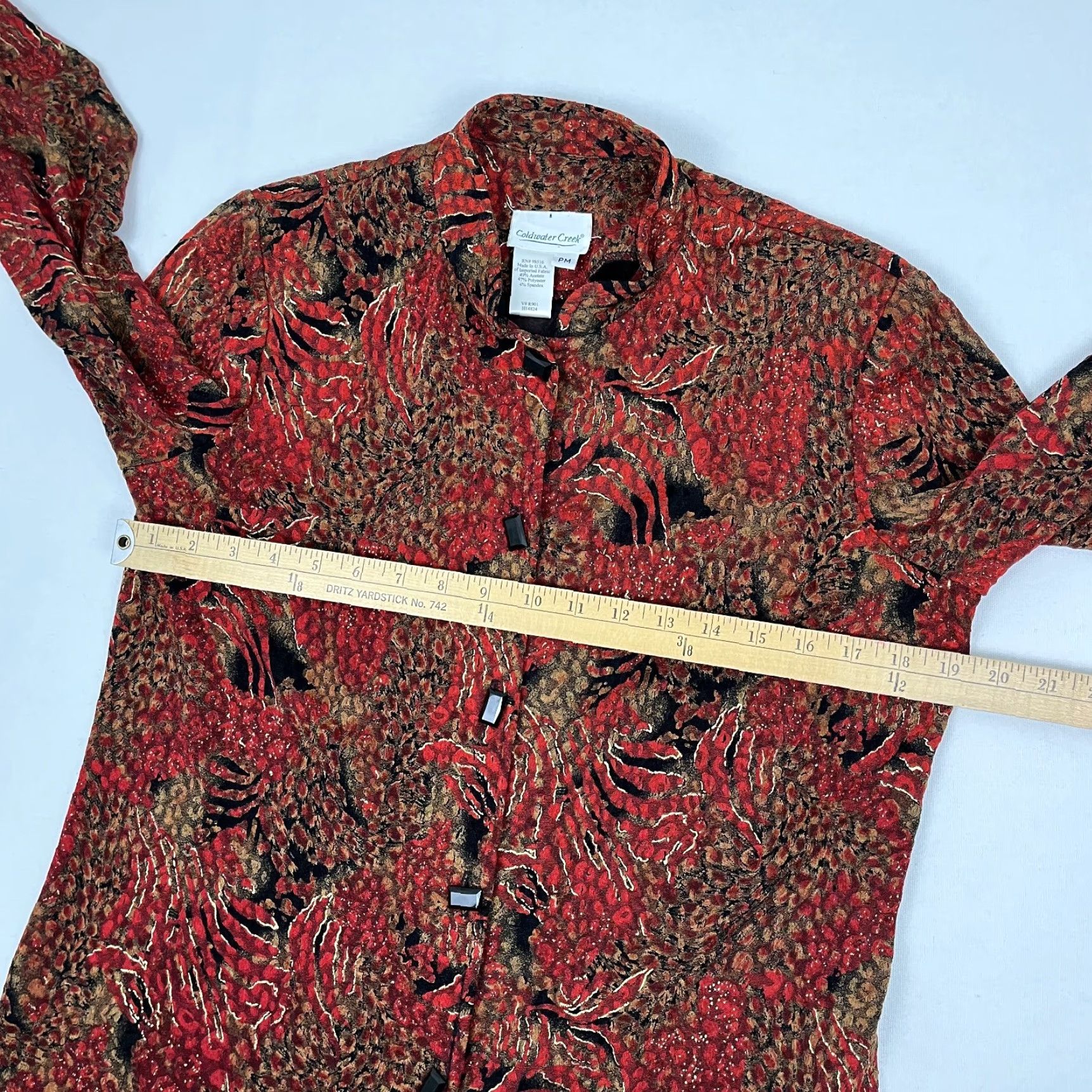 Coldwater Creek Coldwater Creek Blouse Button Womens Medium Red Gold Abstract Whimscial Eclectic Size M / US 6-8 / IT 42-44 - 5 Thumbnail