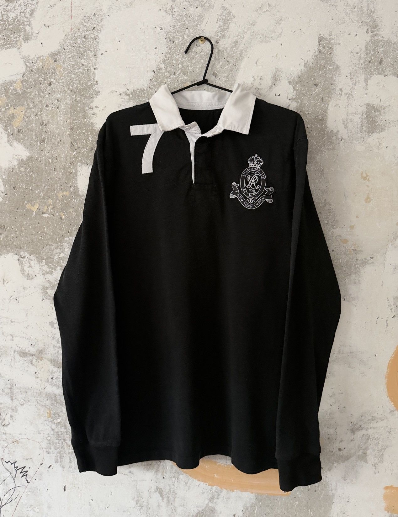 Vintage Polo Ralph Lauren Big Logo #7 Black Rugby T-Shirt