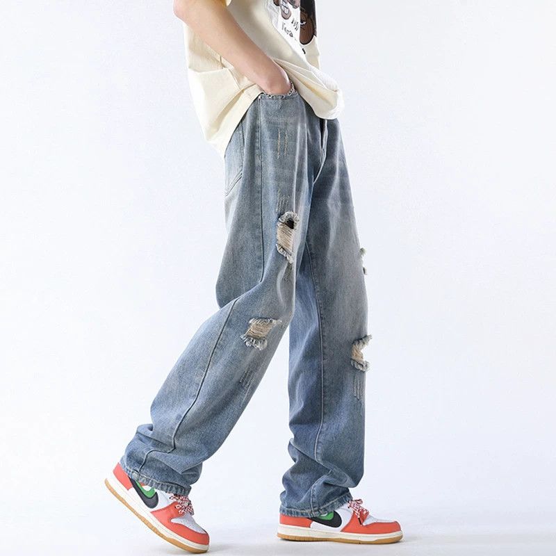 Vintage Men's casual straight wide-leg ripped jeans Size US 32 / EU 48 - 2 Thumbnail