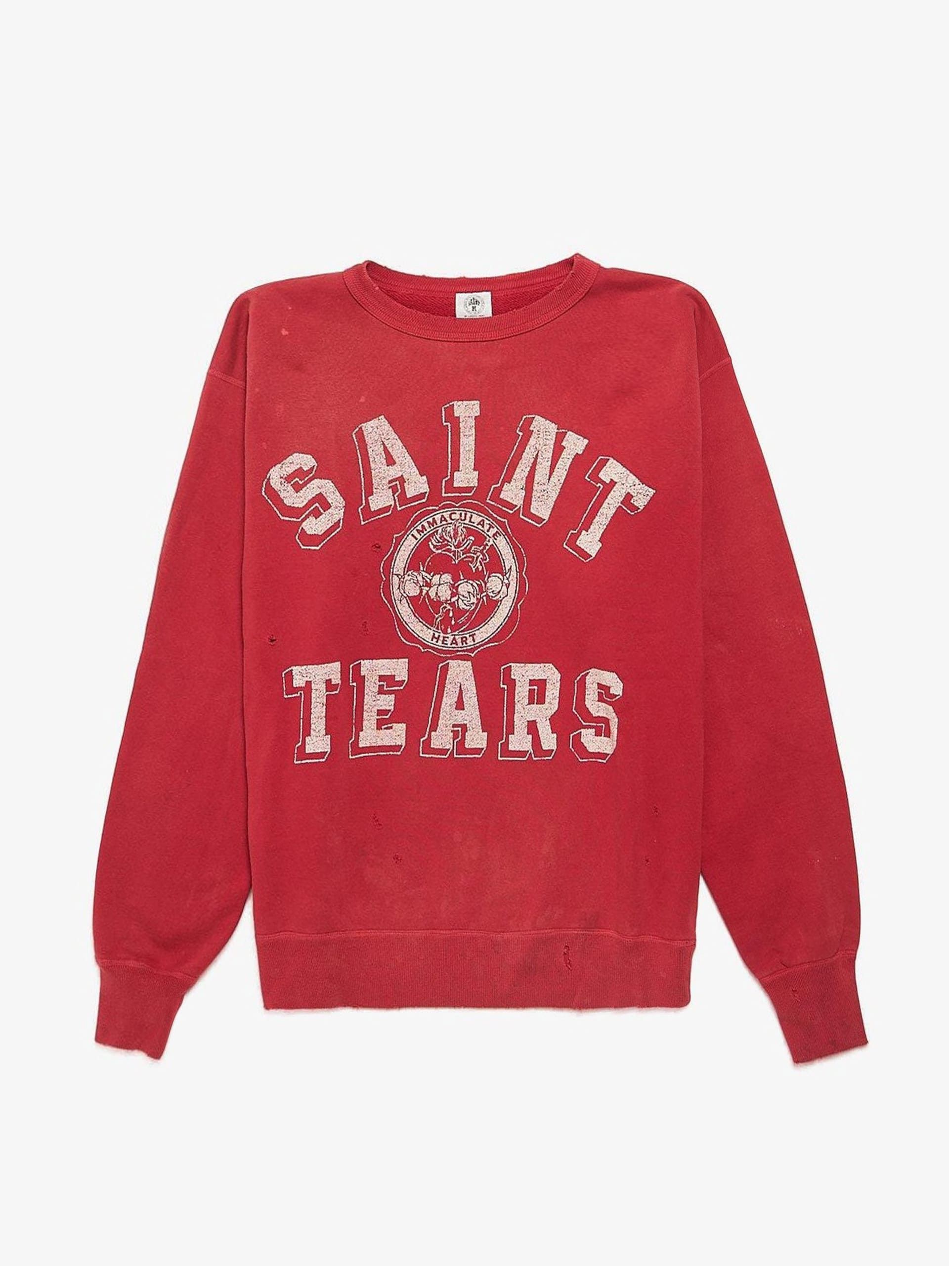 Saint Michael Red Distressed Logo Printed Cotton Sweatshirt Size US M / EU 48-50 / 2 - 1 Thumbnail