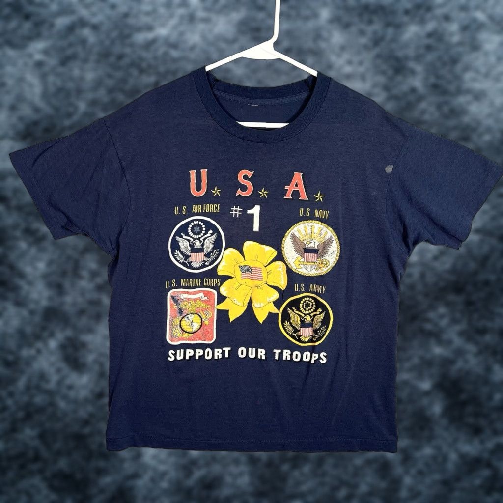 Vintage VINTAGE Support Our Troops Shirt Adult Large Blue Air Force Navy Army 90s Mens Size US L / EU 52-54 / 3 - 1 Thumbnail