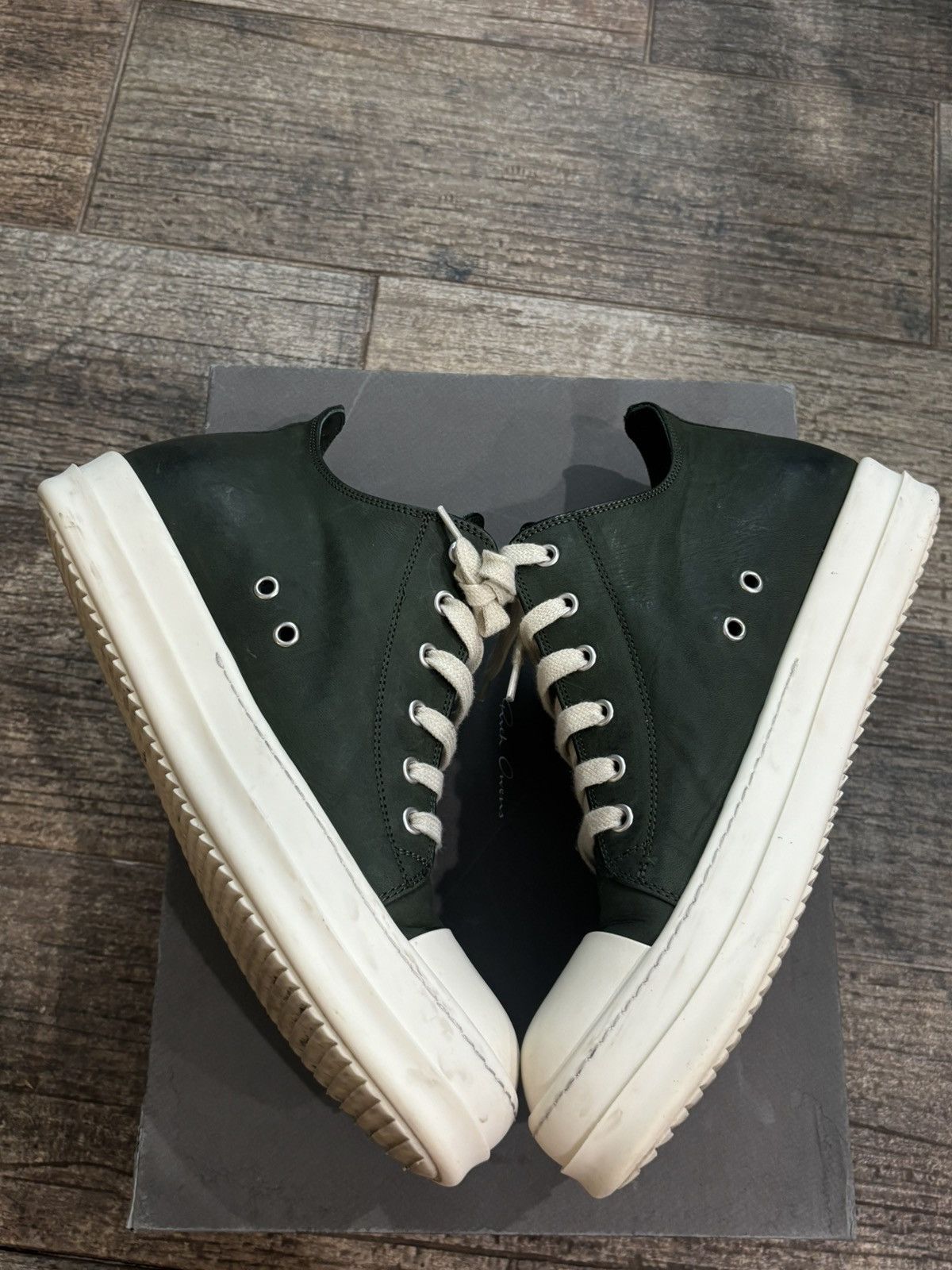 Rick Owens Mainline Green Waxed Leather Ramones Low Size US 10 / EU 43 - 3 Thumbnail