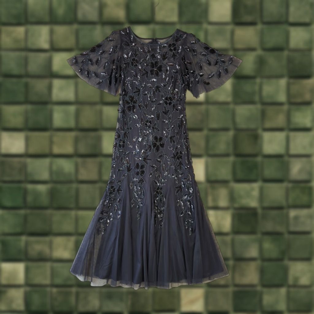 Adrianna Papell Adrianna Papell Dress Womens 4 Black Beaded Tulle Maxi Ball Gown Formal Event Size S / US 4 / IT 40 - 1 Thumbnail