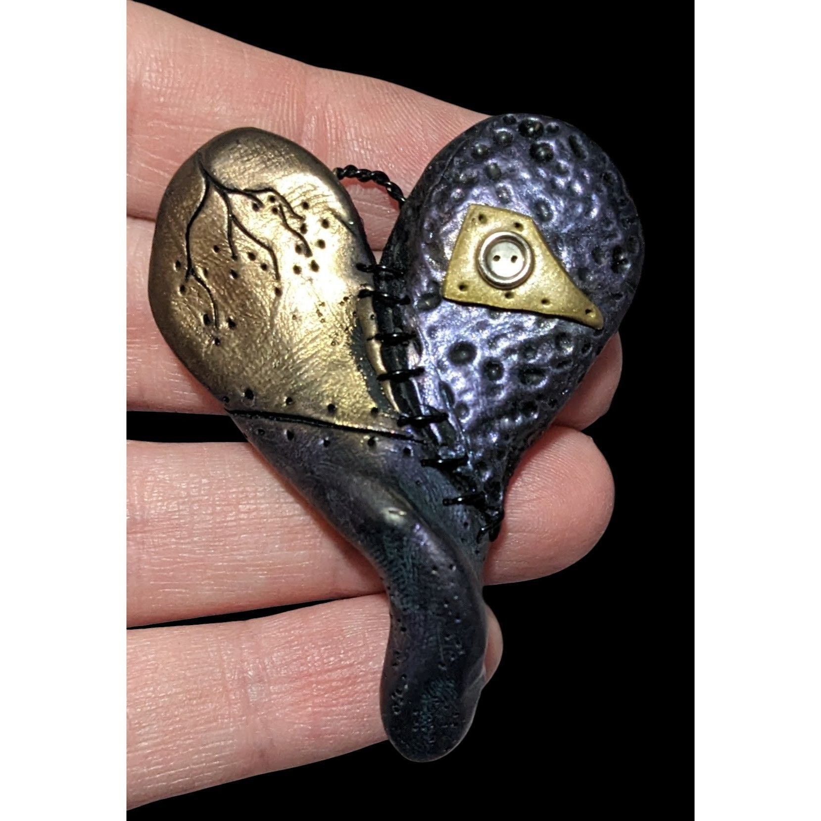 Handmade Gothic Handmade Patchwork Heart Metallic Pendant Size ONE SIZE - 2 Thumbnail