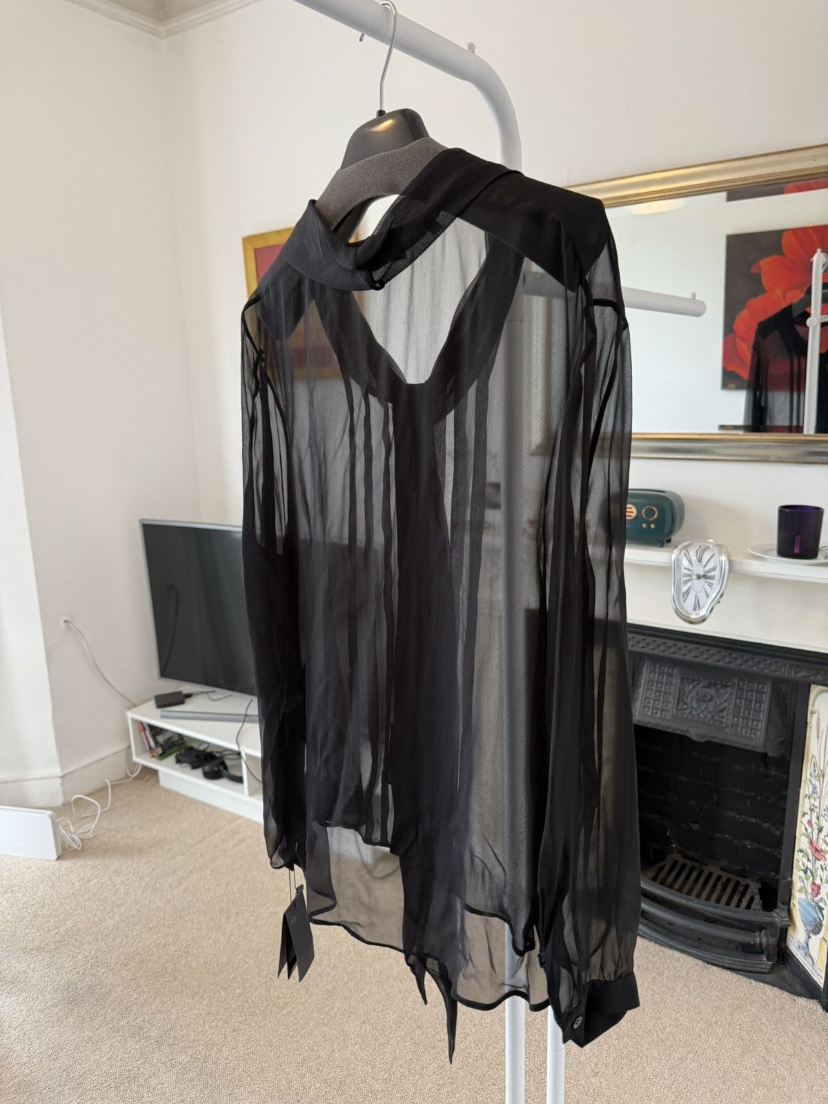 Saint Laurent Paris FW23 Saint Laurent Lavalliere-Neck Shirt in Silk Muslin Size US XS / EU 42 / 0 - 9 Thumbnail