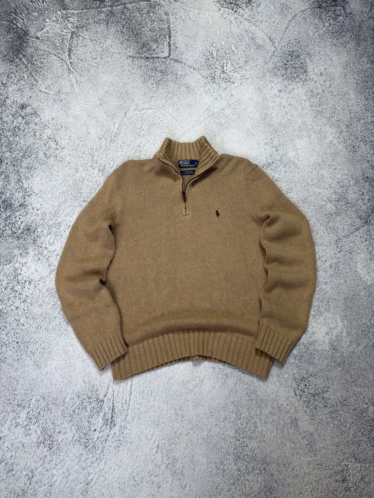 Polo Ralph Lauren Vintage Polo Ralph Lauren 1/4 Zip Cotton Knit Sweater Beige Size US M / EU 48-50 / 2 - 1 Thumbnail