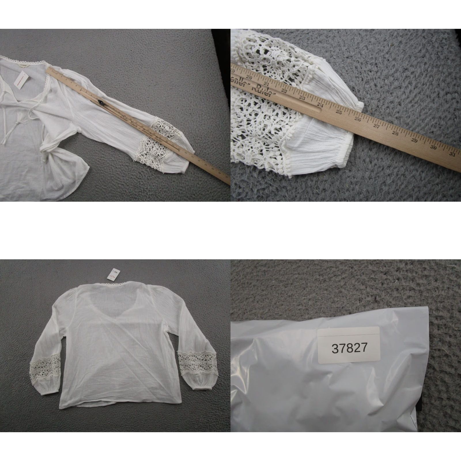 Lucky Brand Lucky Brand Womens V Neck Lace Sheer White Long Sleeve Blouse Top Size L NEW Size L / US 10 / IT 46 - 8 Thumbnail