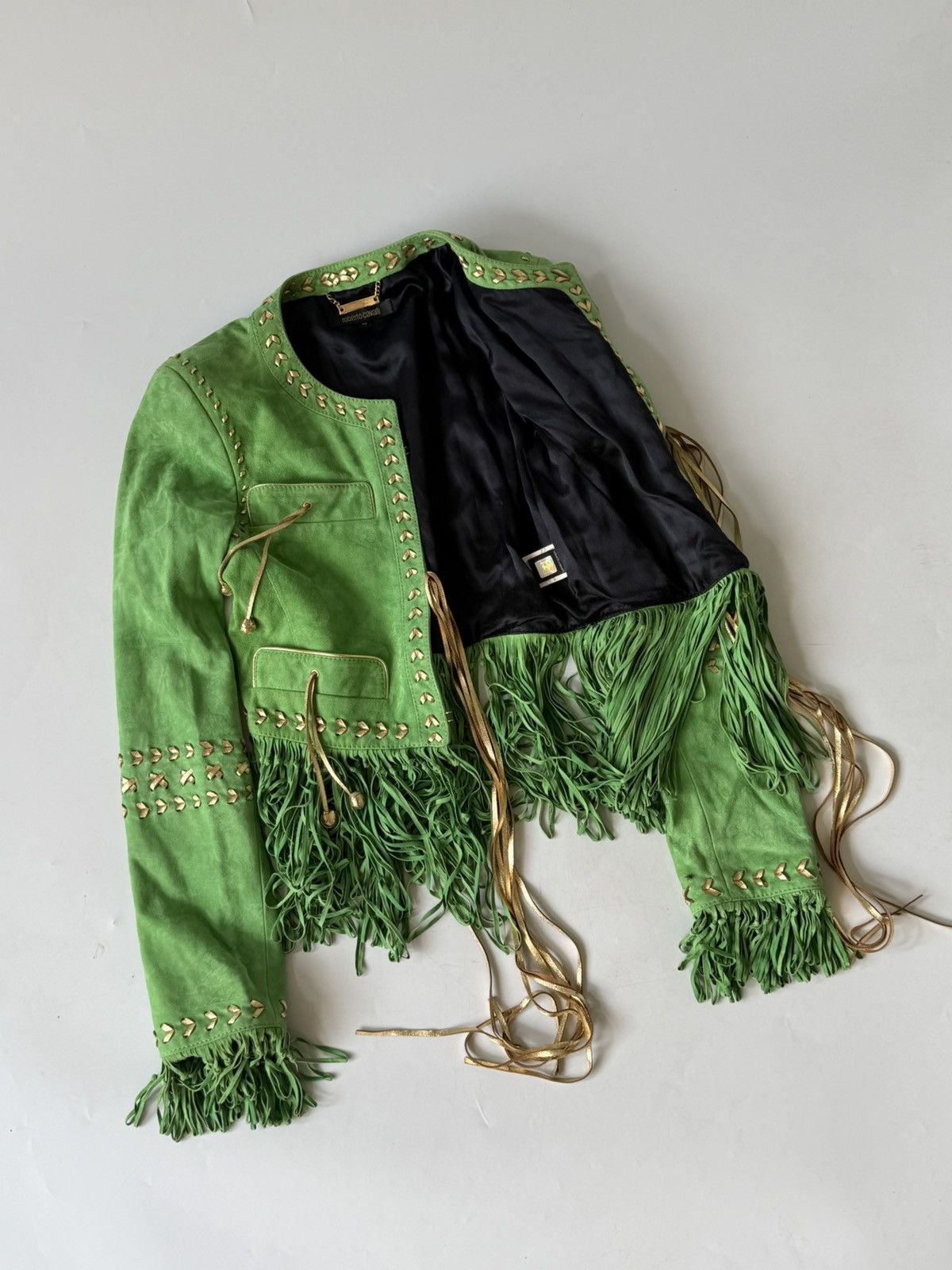 Roberto Cavalli Roberto Cavalli Green Suede Fringe Jacket Size XS / US 0-2 / IT 36-38 - 6 Thumbnail