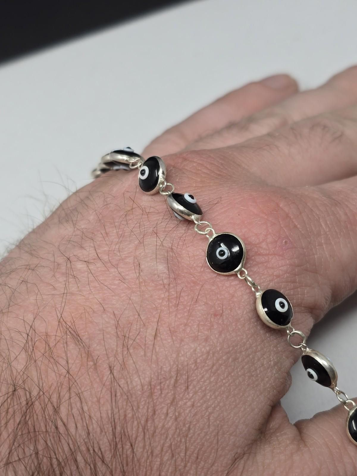 Other Sterling Silver Black Evil Eye Glass Bead Bracelet Size ONE SIZE - 4 Thumbnail