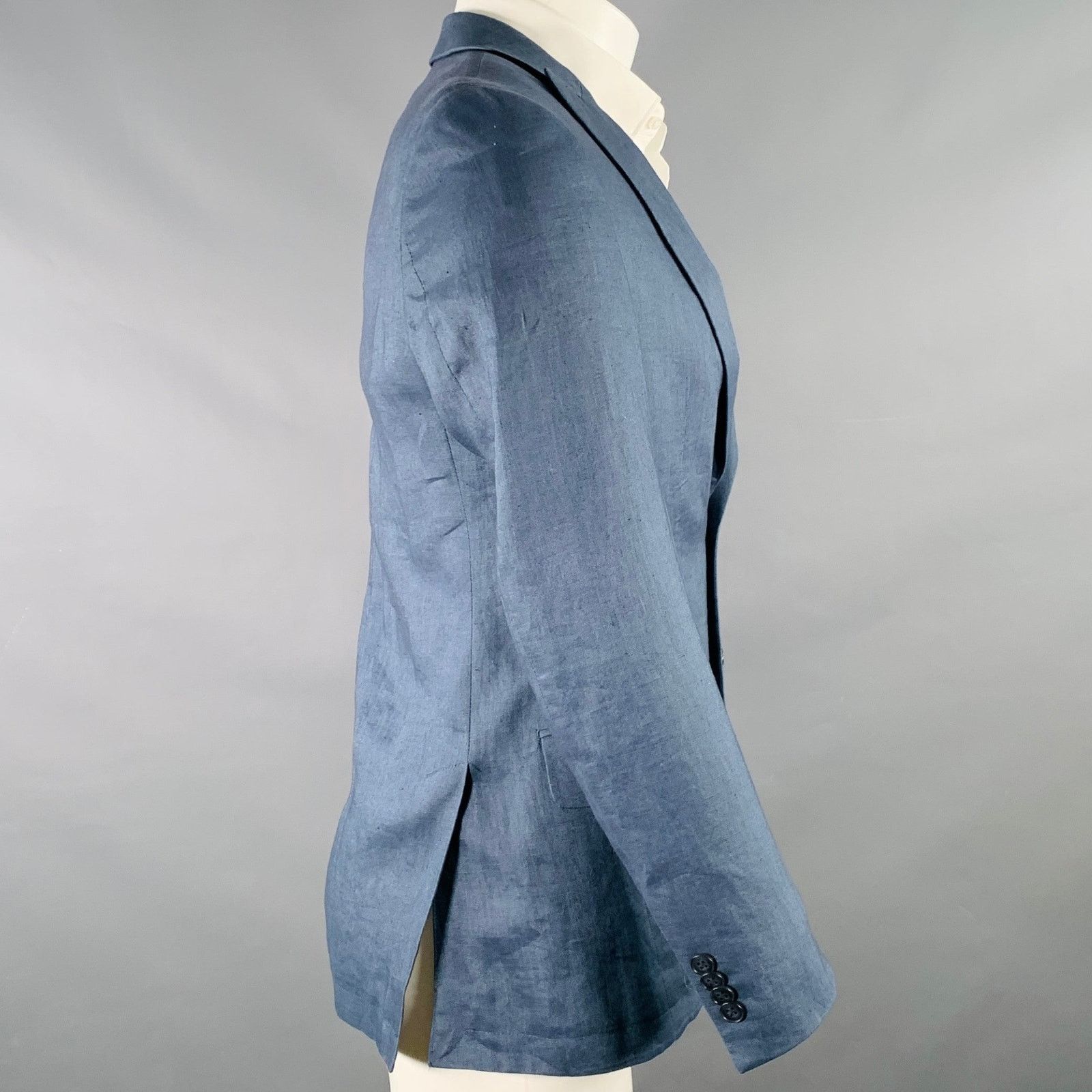 John Varvatos Size 36 Regular Blue Linen Peak Lapel Sport Coat Size 36R - 2 Thumbnail
