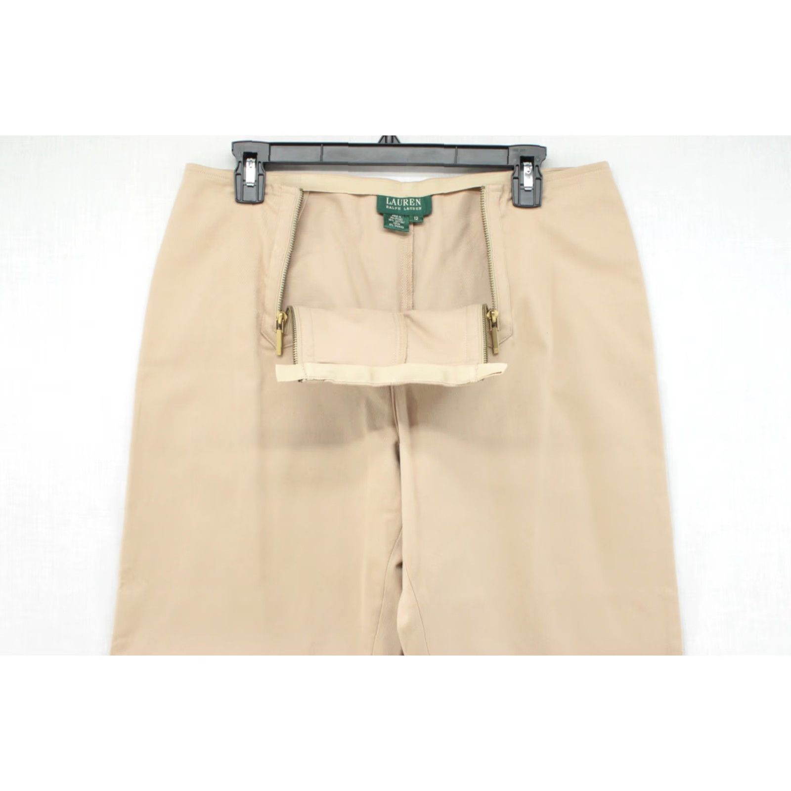 Ralph Lauren VINTAGE Ralph Lauren Pants Women Size 12 Khaki Beige Stretch Front Zipper Career Chino 90s Womens Size 34" / US 12 / IT 48 - 4 Thumbnail