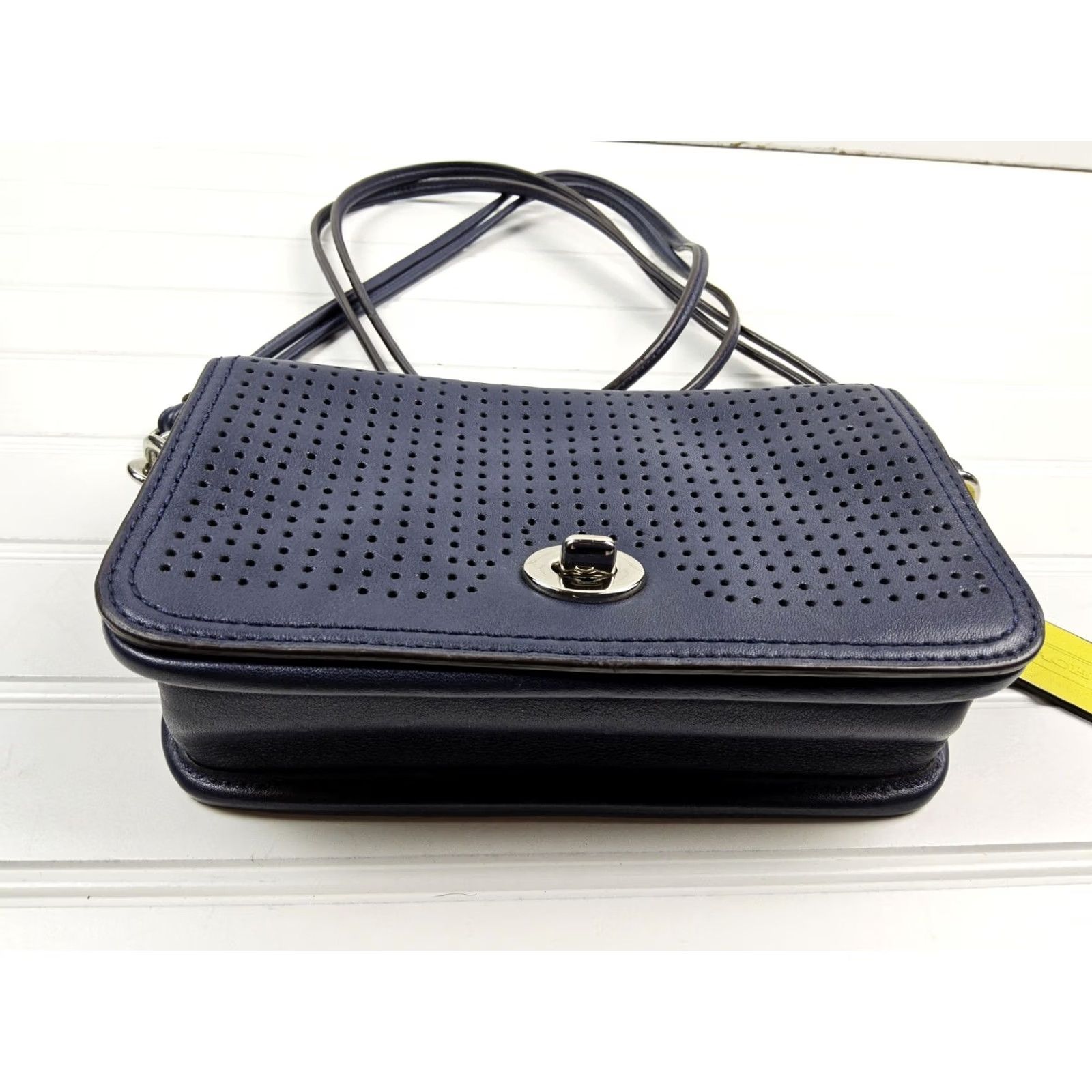 Coach Coach Crossbody Purse Navy Leather Perforated Penny Legacy 22387 Small Size ONE SIZE - 3 Thumbnail