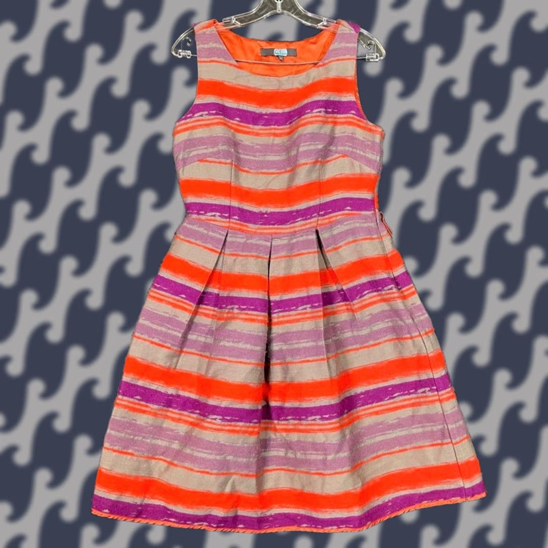 Vintage Eva Franco Dress Orange Purple Striped Fit & Flare Knee Length Women Size 8 Party Cocktail Women's Mens Girls Size M / US 6-8 / IT 42-44 - 1 Thumbnail