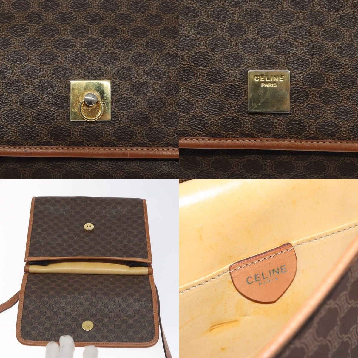 Celine CELINE Macadam Canvas Shoulder Bag Pvc Leather Brown Gold Size ONE SIZE - 11 Thumbnail