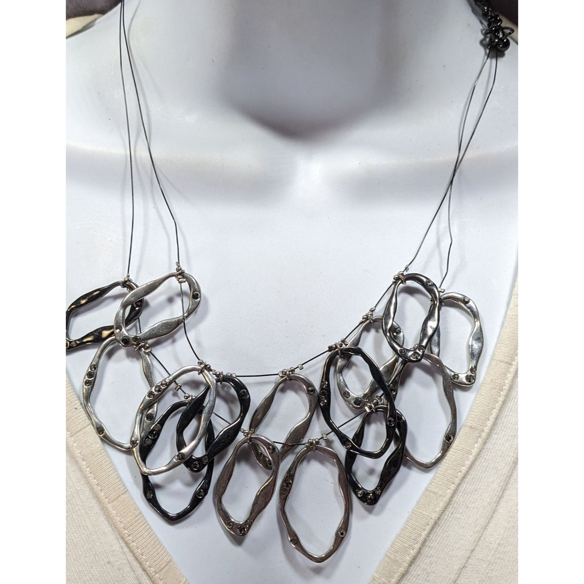 Chicos Chico's Brutalist Hammered Open Ring Rhinestone Necklace Size ONE SIZE - 2 Thumbnail
