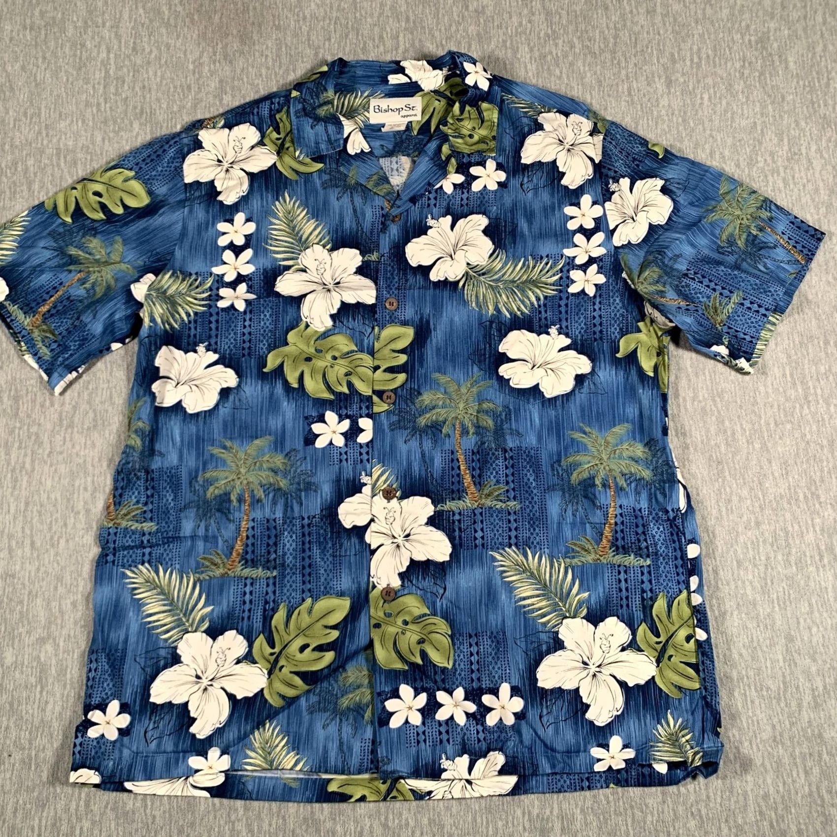 ALOHAS Bishop St Shirt Mens Large Blue Hawaiian Tropical Aloha Rayon Made Hawaii Size US L / EU 52-54 / 3 - 2 Thumbnail