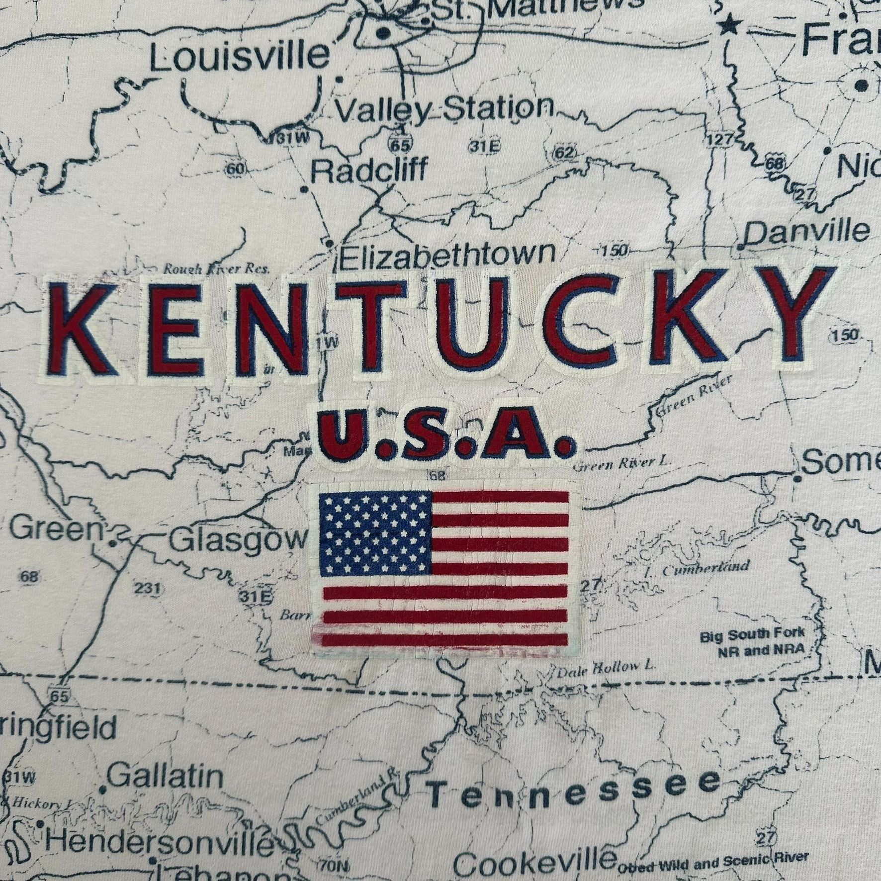 TEE JAYS Vintage 90s Kentucky Map T-Shirt All Over Print AOP Tee Size US XL / EU 56 / 4 - 3 Thumbnail