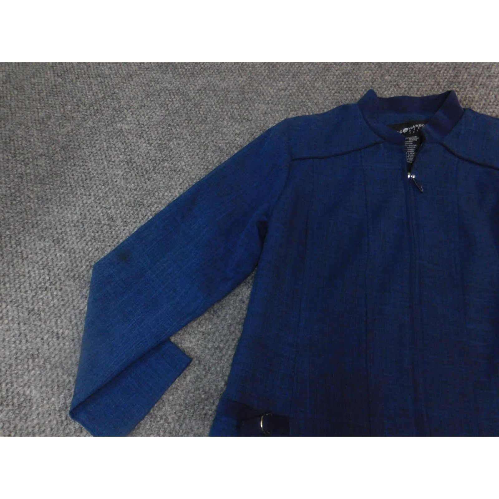 Vintage Sag Harbor Women Blazer 10P Petite Blue Full Zip Stretch Mid-Length Jacket, Business Casual, Long Sleeve, Polyester Size L / US 10 / IT 46 - 3 Thumbnail