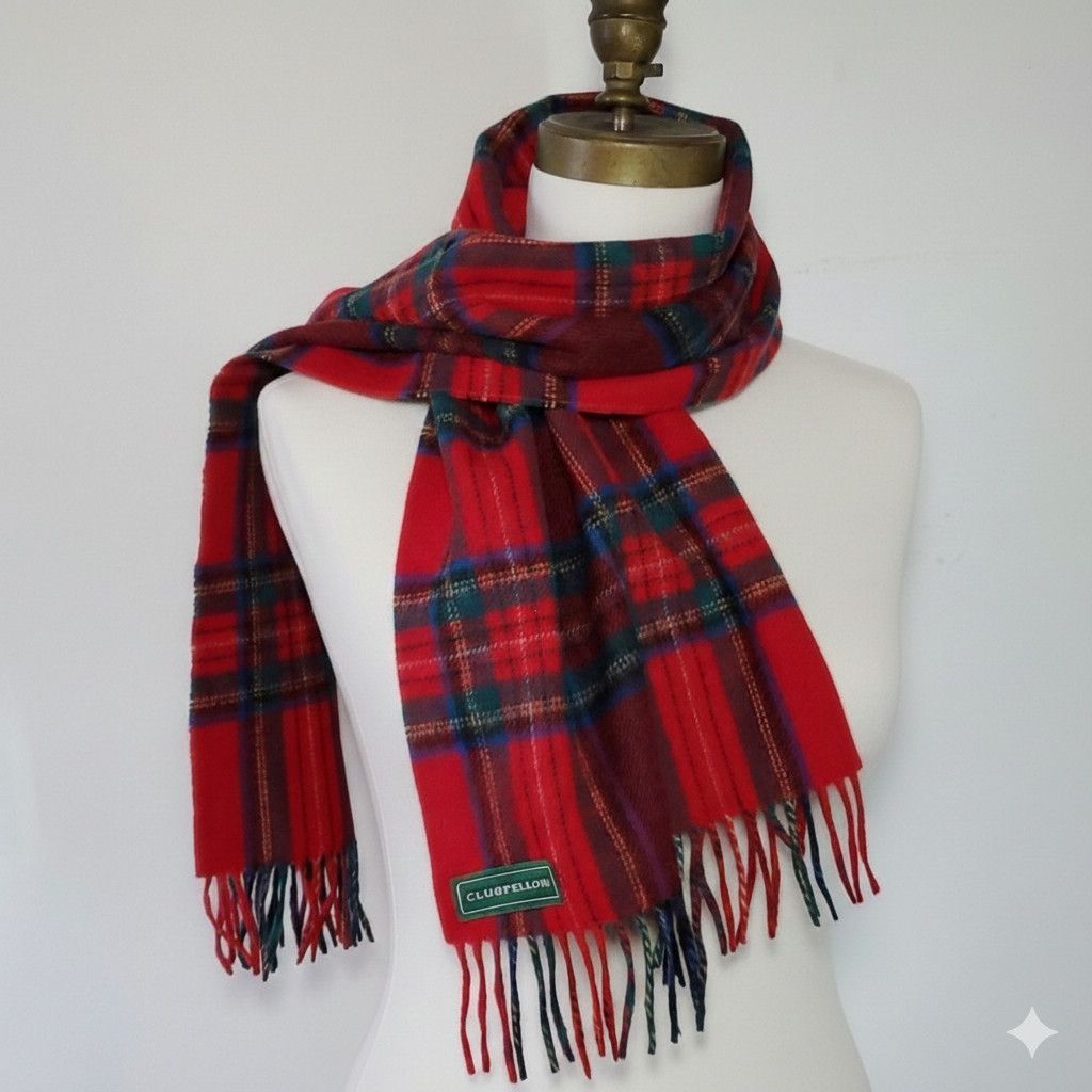 Other Clubfellow 50x11" Scarf Vintage Red Blue Plaid 100% Lambswoo Size ONE SIZE - 3 Thumbnail