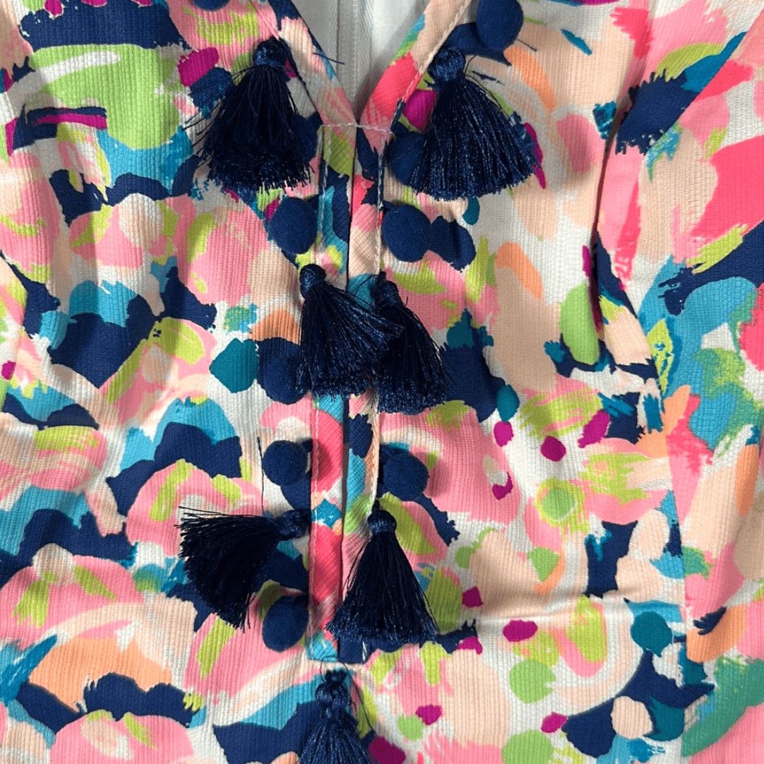 Lilly Pulitzer VINTAGE Lilly Pulitzer Cabrey Shift Dress MULTI PINA COLADA CLUB Pink Navy Size 4 Womens Midi Shift Dress 32" Length Size S / US 4 / IT 40 - 3 Thumbnail