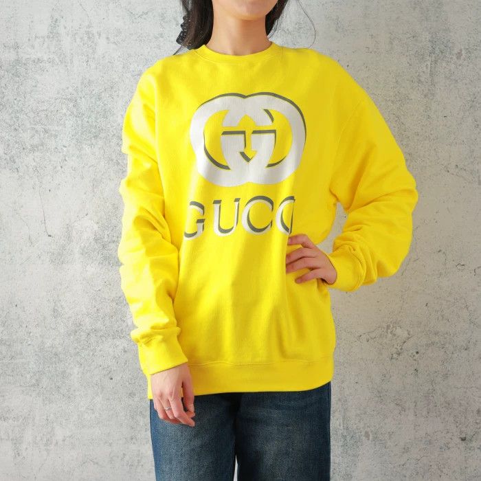 Gucci Gucci Yellow Logo Print Long-Sleeve Sweatshirt Size L / US 10 / IT 46 - 1 Thumbnail