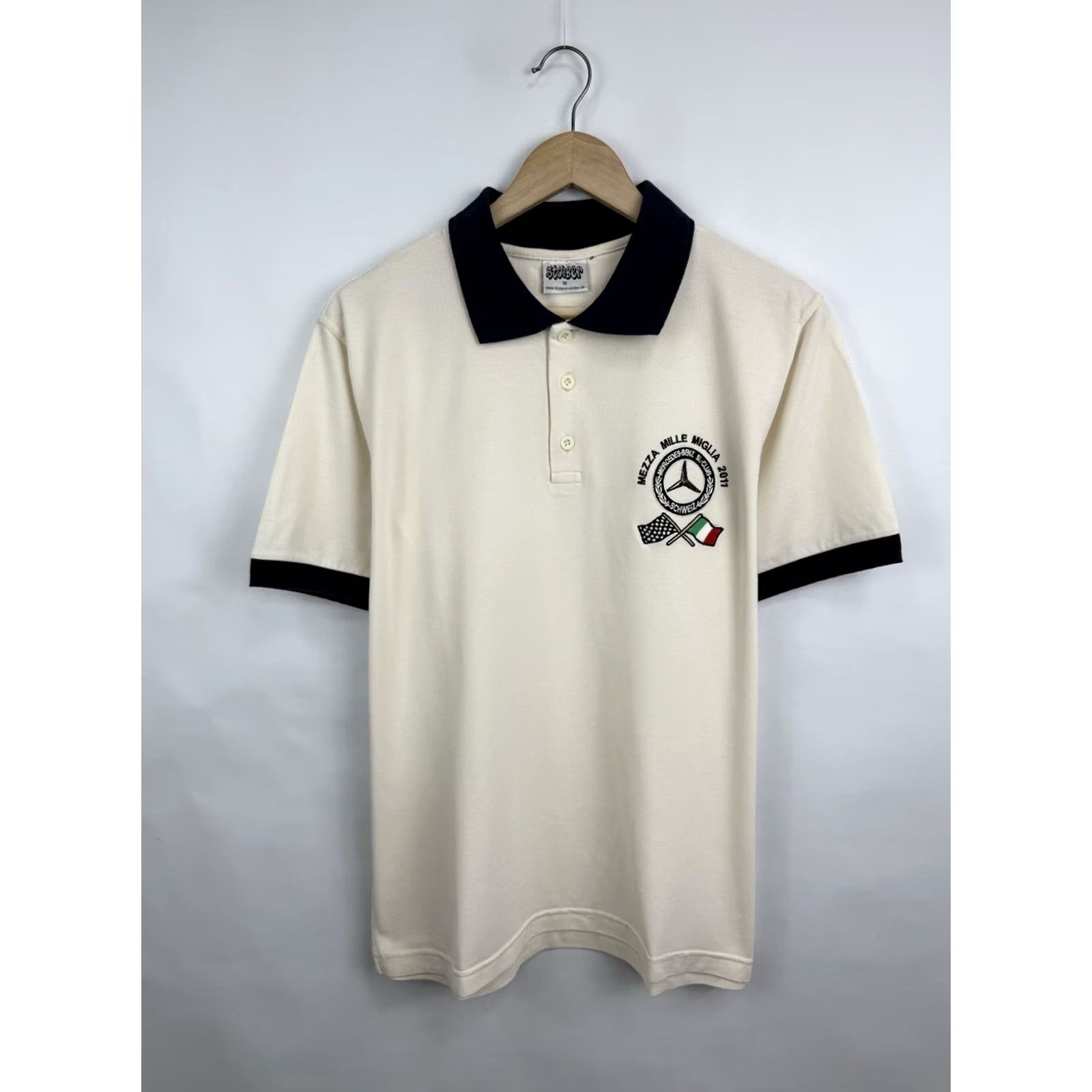 Mercedes-Benz 🇮🇹 Vintage 2011 Mercedes Benz Club Schweiz Mezza Mille Miglia Polo Shirt M Beige Size US M / EU 48-50 / 2 - 3 Thumbnail
