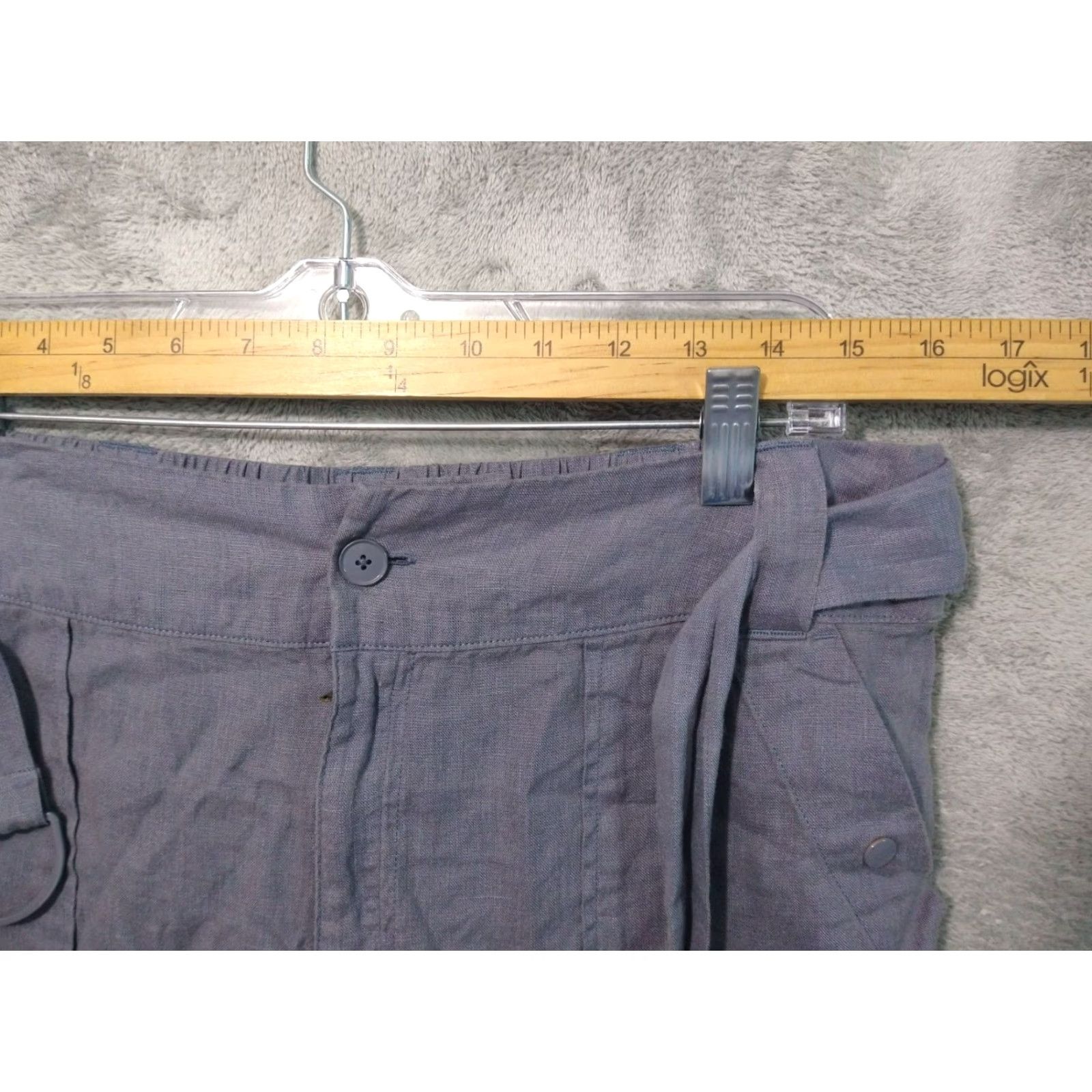 Vintage Tahari High Rise Crop Pants Womens Large Gray Linen Tapered Beachy Bohemian Size 36" / US 14 / IT 50 - 3 Thumbnail