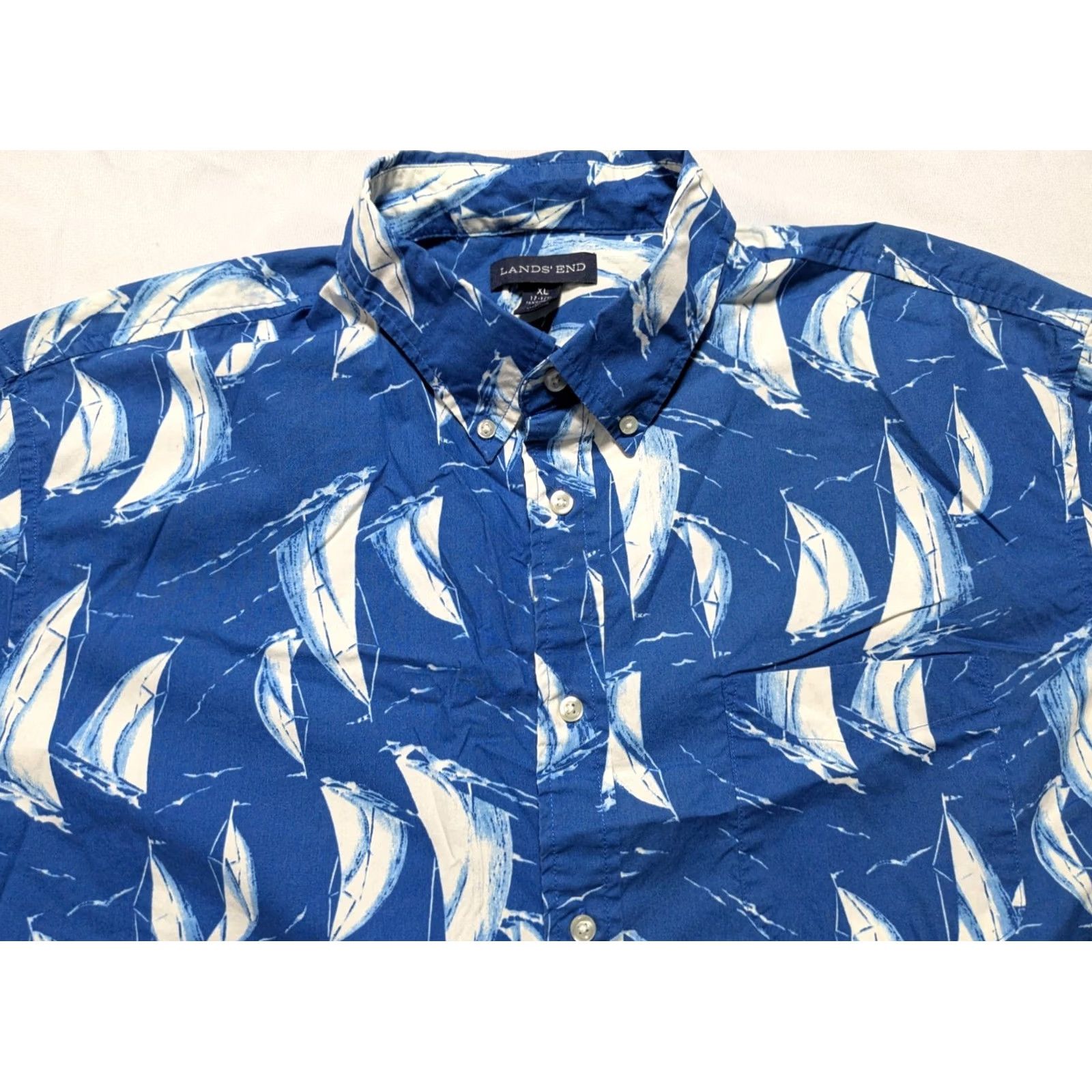 Lands' End Lands' End Blue SAIL BOAT AOP Shirt - Men XL 17-17.5 Traditional Fit Size US XL / EU 56 / 4 - 4 Thumbnail
