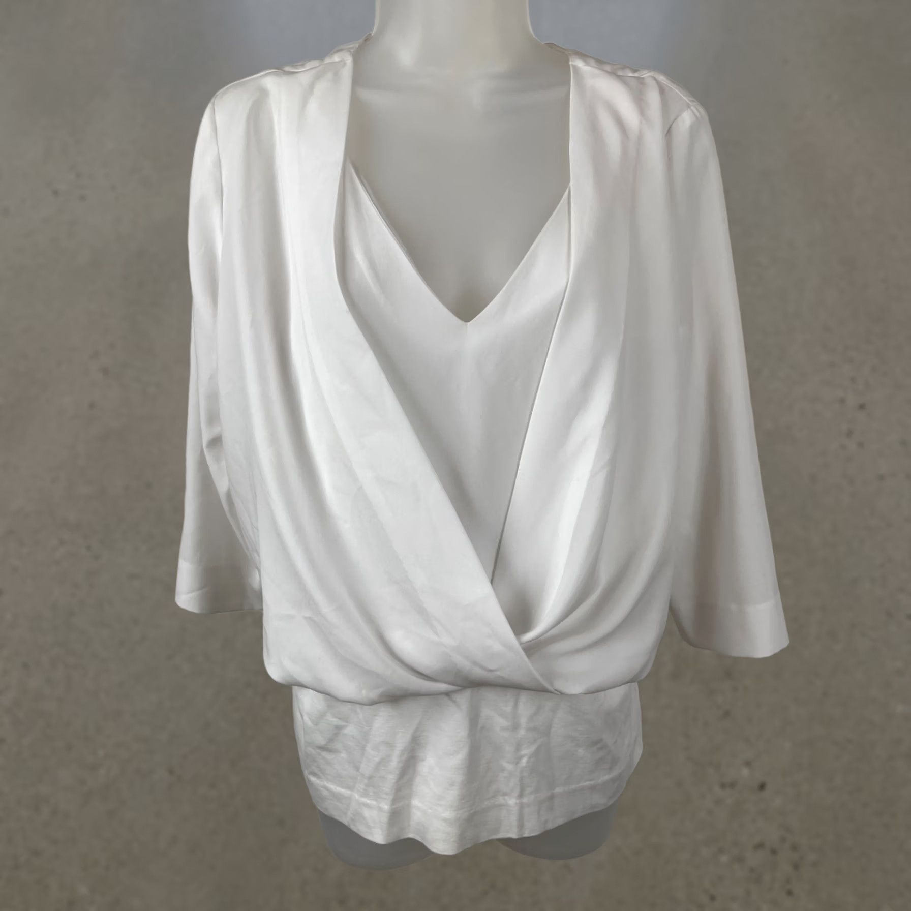Vintage Cabi Blouse Womens Small White Draped Faux Wrap 3/4 Sleeve Zip Back Top Shirt Size S / US 4 / IT 40 - 1 Thumbnail