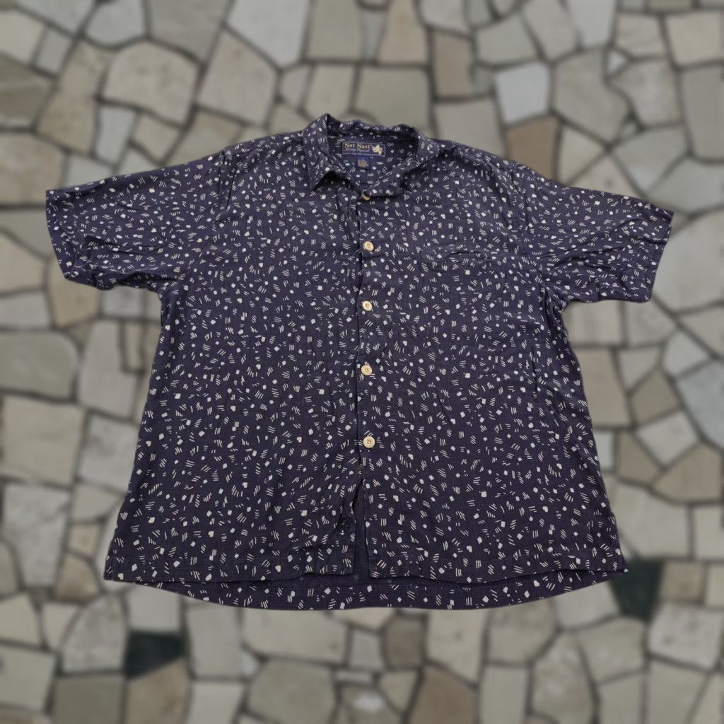 Nat Nast Nat Nast Shirt Mens Large Blue Silk Rayon Geometric Button Up Camp Lounge Resort Size US L / EU 52-54 / 3 - 1 Thumbnail