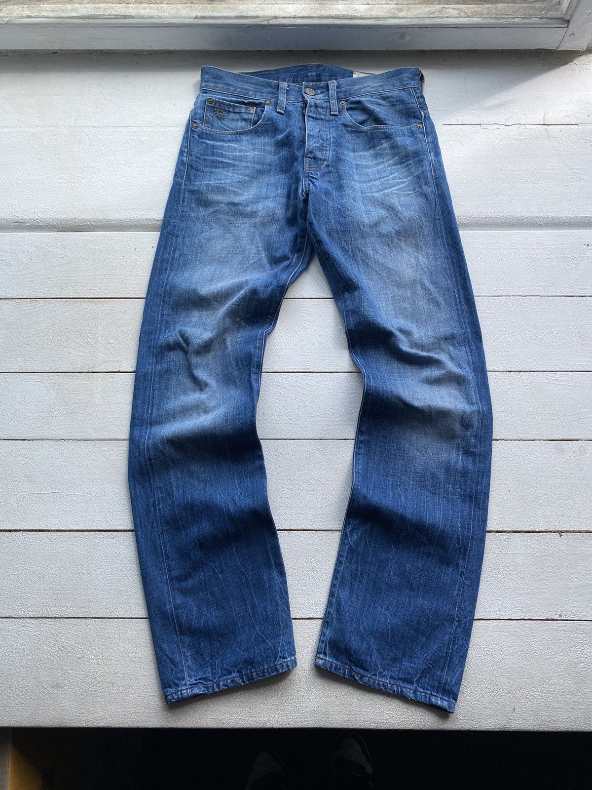 G-Star × Vintage VNTG G Star Raw Blue Gothic Avant Garde Blue Straight Jeans Size US 30 / EU 46 - 1 Thumbnail