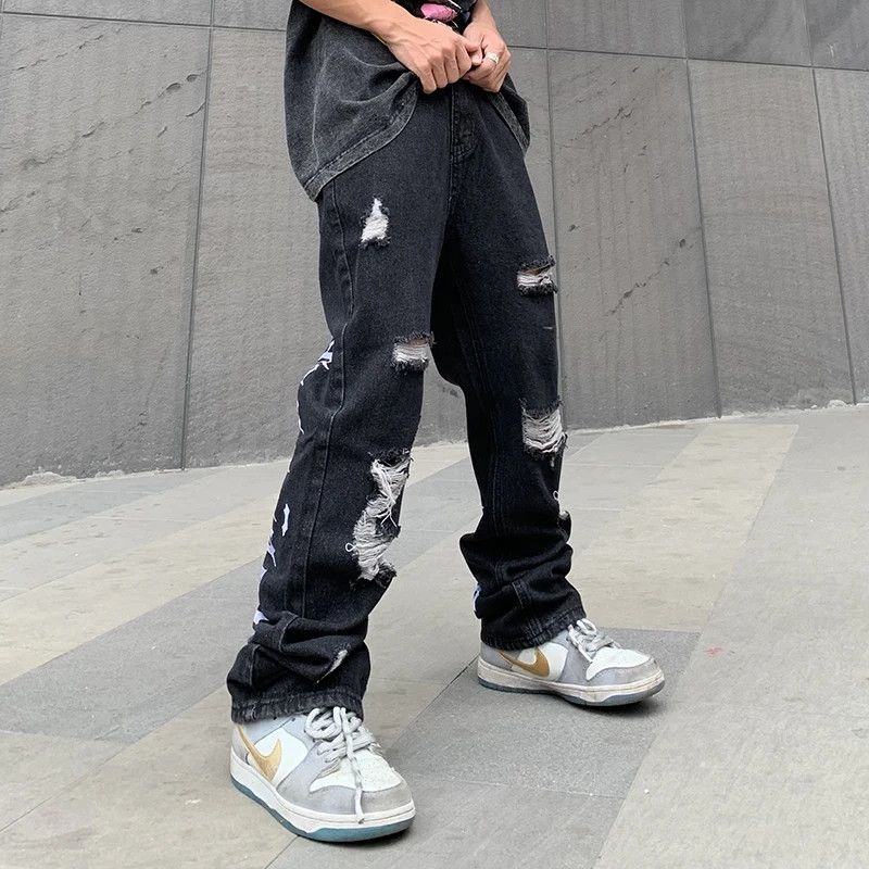 Ripped Hole Embroidery Vibe Jeans