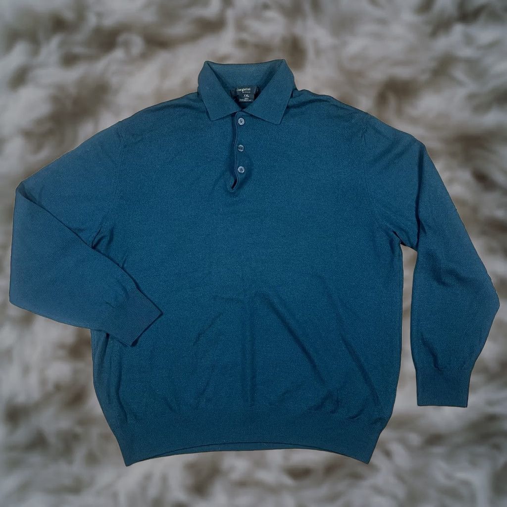 Vintage Giorgiolini Sweater Mens 2XL Green 100% Merino Wool Knit 1/4 Button Collared Pullover Long Sleeve Crew Neck Regular Fit Vintage: No Size US XXL / EU 58 / 5 - 1 Thumbnail