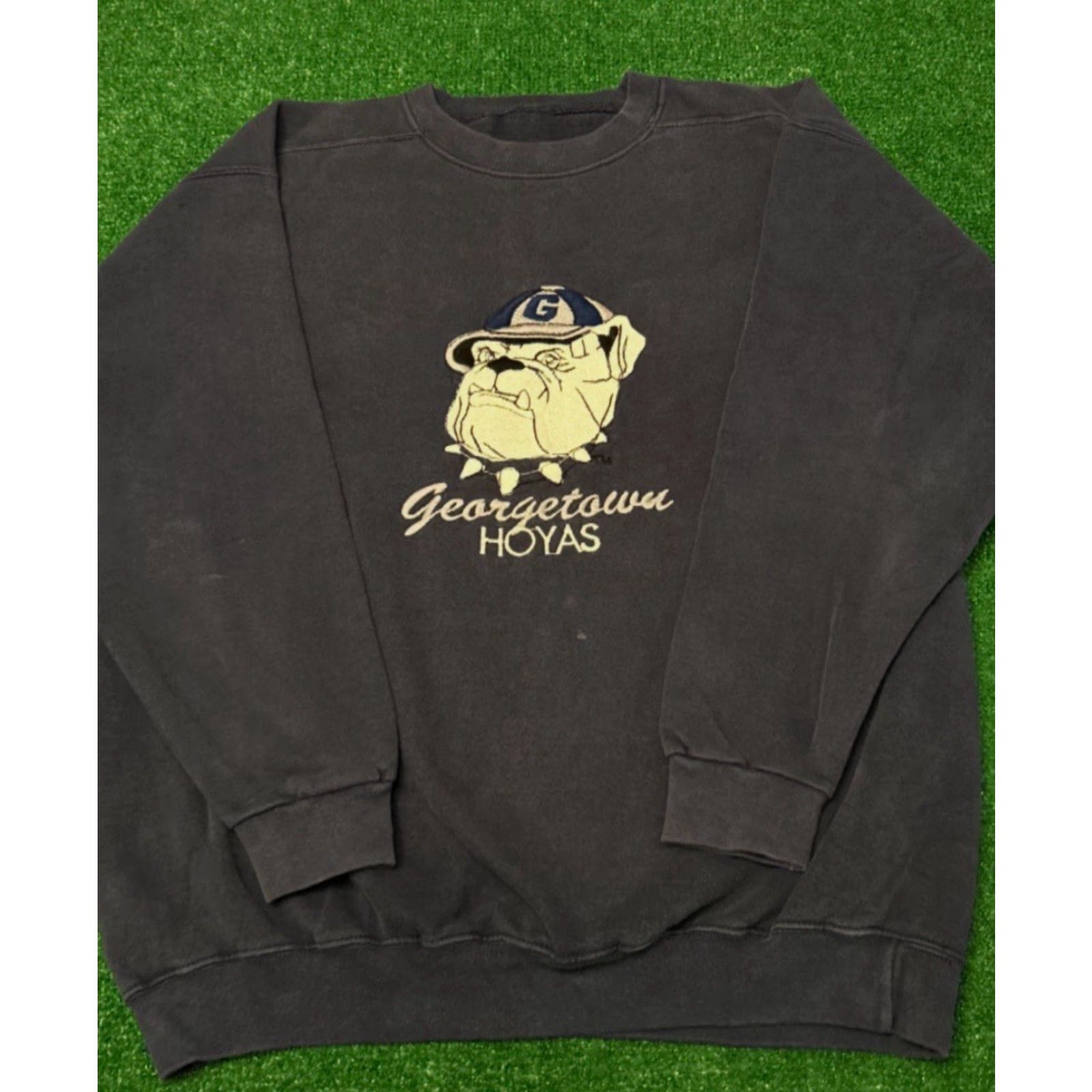 Logo 7 VINTAGE Georgetown Hoyas Embroidered Logo VTG Crewneck Sweater Mens XL 90s 80s University Sports Blue Crew Neck Pullover Long Sleeve Size US XL / EU 56 / 4 - 4 Thumbnail