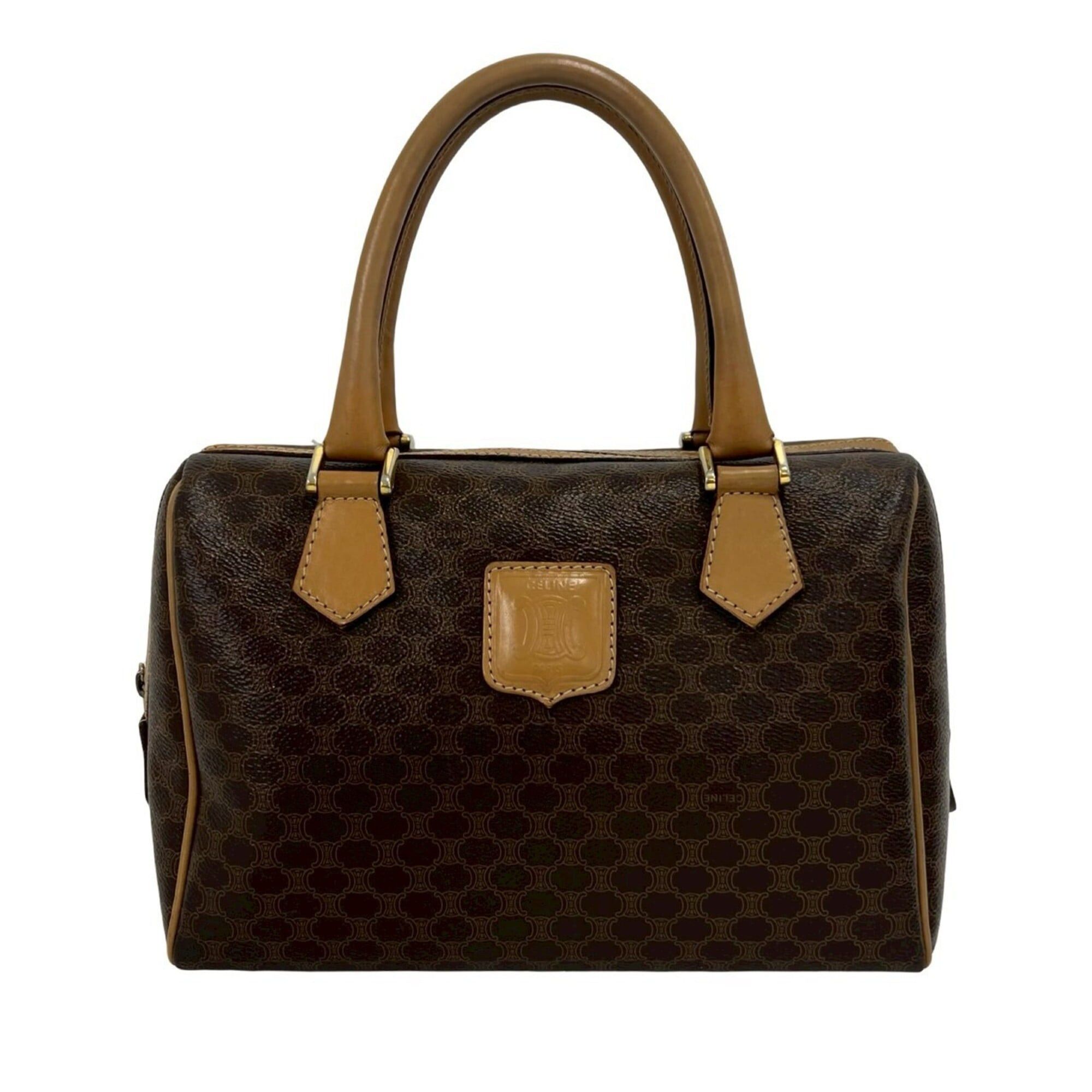 Celine CELINE Vintage Macadam Blazon Triomphe Pattern Leather Handbag Mini Boston Bag Brown 16943 Size ONE SIZE - 1 Thumbnail