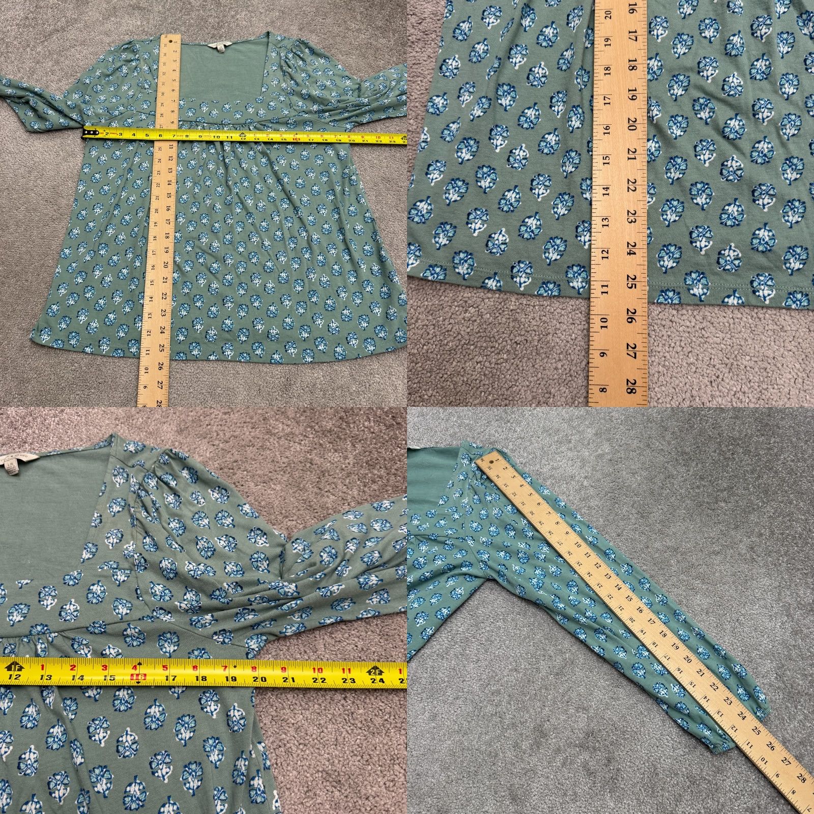 Lucky Brand Lucky Brand Floral Square Neck Blouse Womens Large Green Blue Long Sleeve Size L / US 10 / IT 46 - 8 Thumbnail