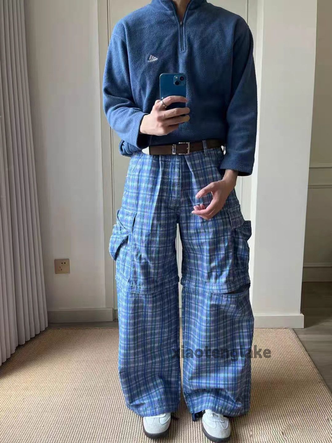 xtl vintage wide Leg loose baggy plaid pattern cargo pants