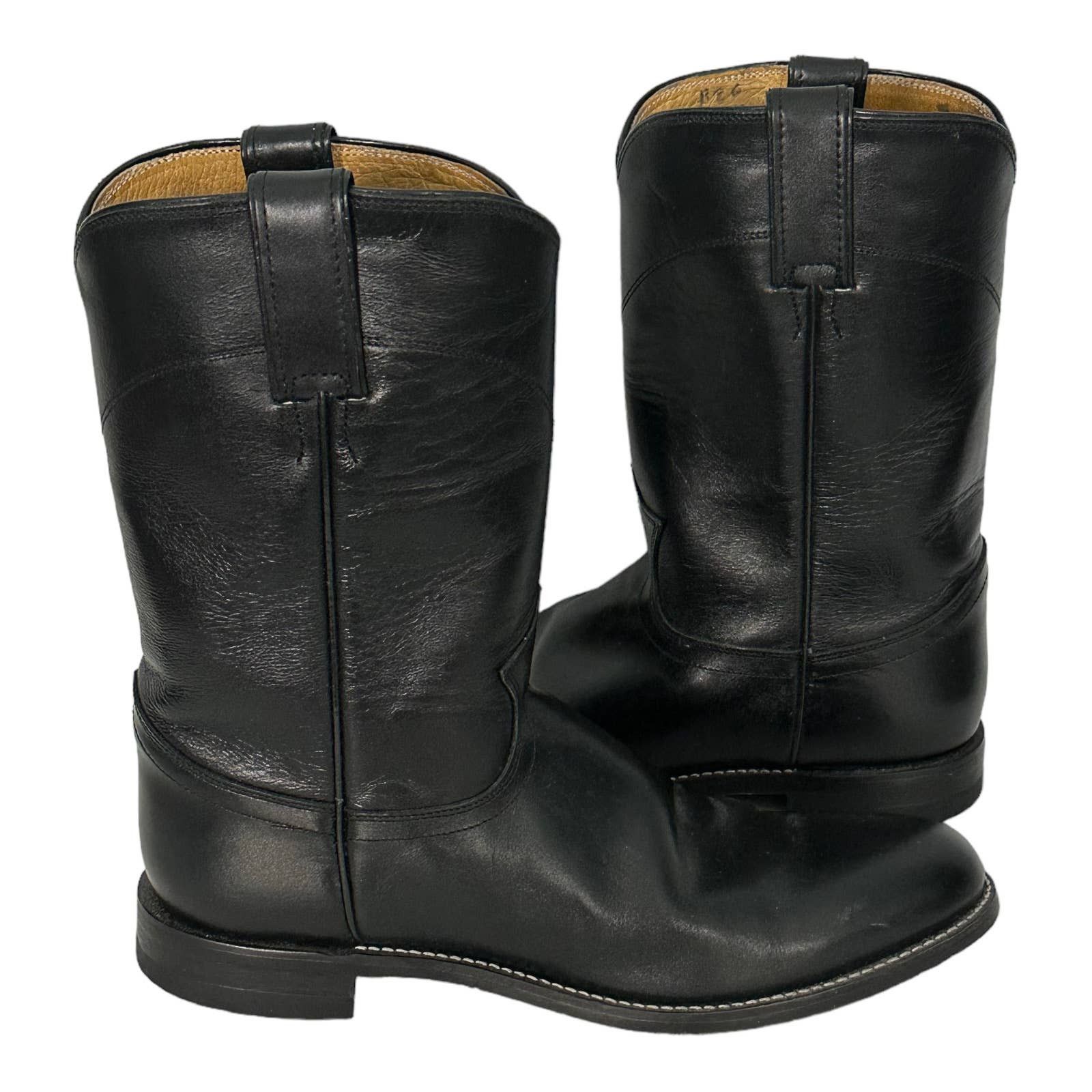 Justin Justin 3133 Black Leather Roper Western Cowboy Boots 8.5 B | Grailed