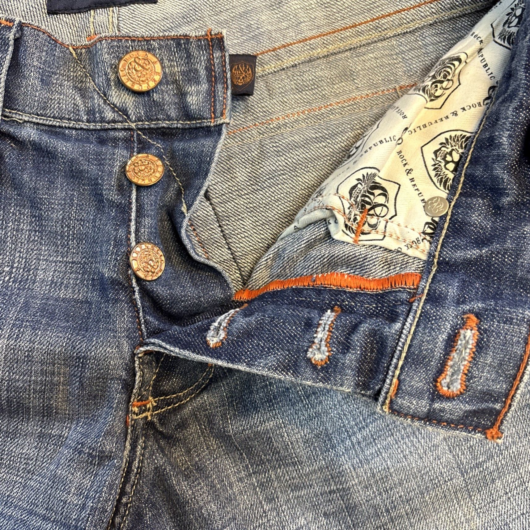 Vintage Rock and Republic Denim Jeans Size 32 Button Fly Medium Wash Flare Women Blue Size 24" / US 00 / IT 34 - 7 Thumbnail