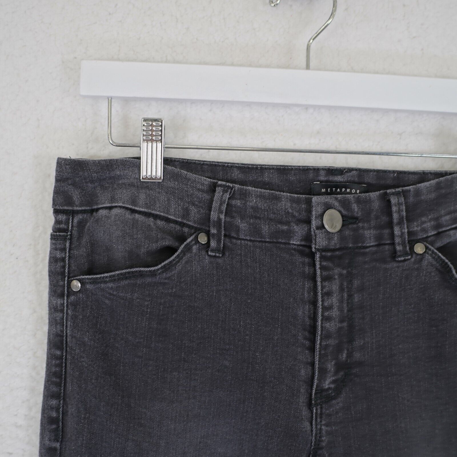 Designer Metaphor Black Denim Stretch Jeans 12 32/31 Side Zipper Pock Size 34" / US 12 / IT 48 - 3 Thumbnail