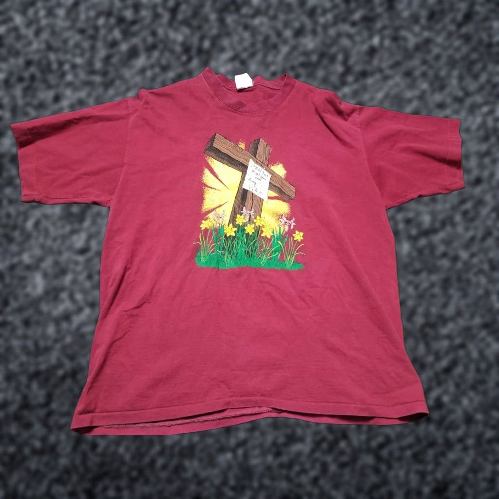 Vintage VINTAGE Fun Time Mens T-Shirt Adult XL Red Easter Jesus Cross 90s I’ll Be Back For You Shirt (Religious) Size US XL / EU 56 / 4 - 1 Thumbnail