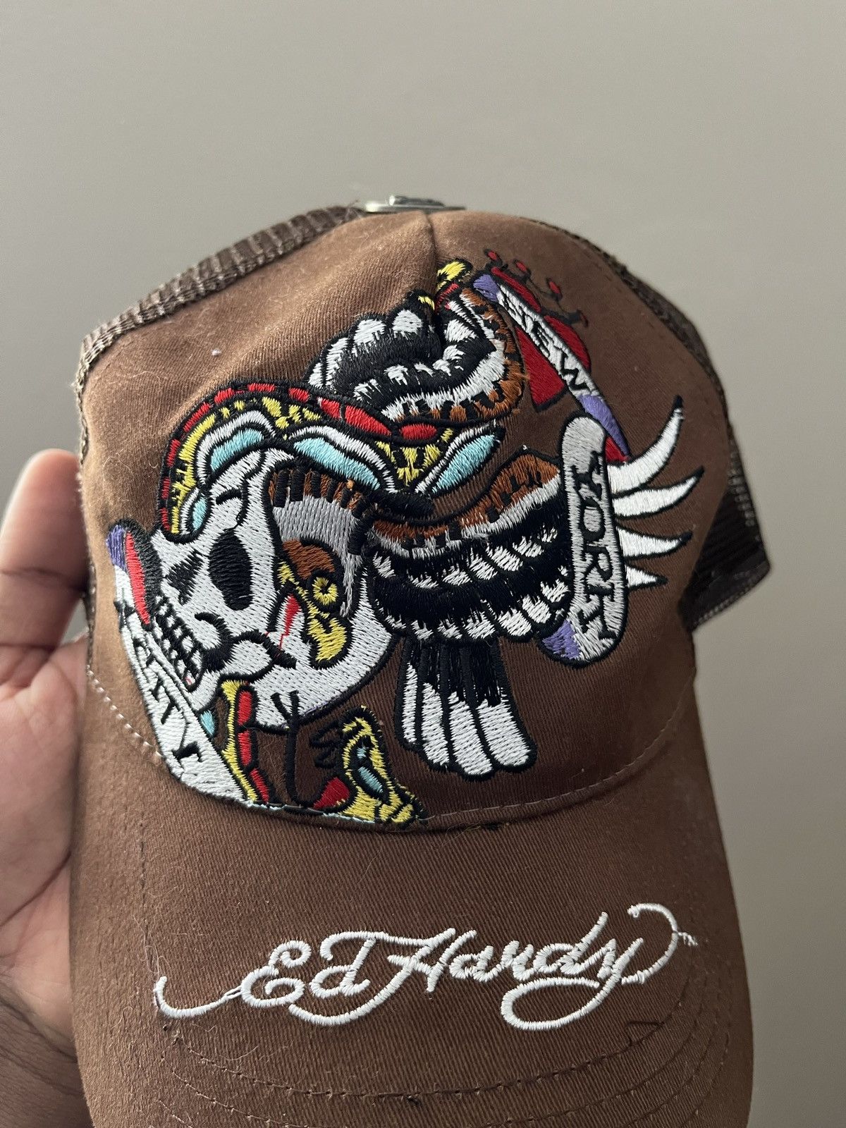 Ed Hardy TWO Ed Hardy Embroidery Skull Trucker Cap Size ONE SIZE - 16 Thumbnail